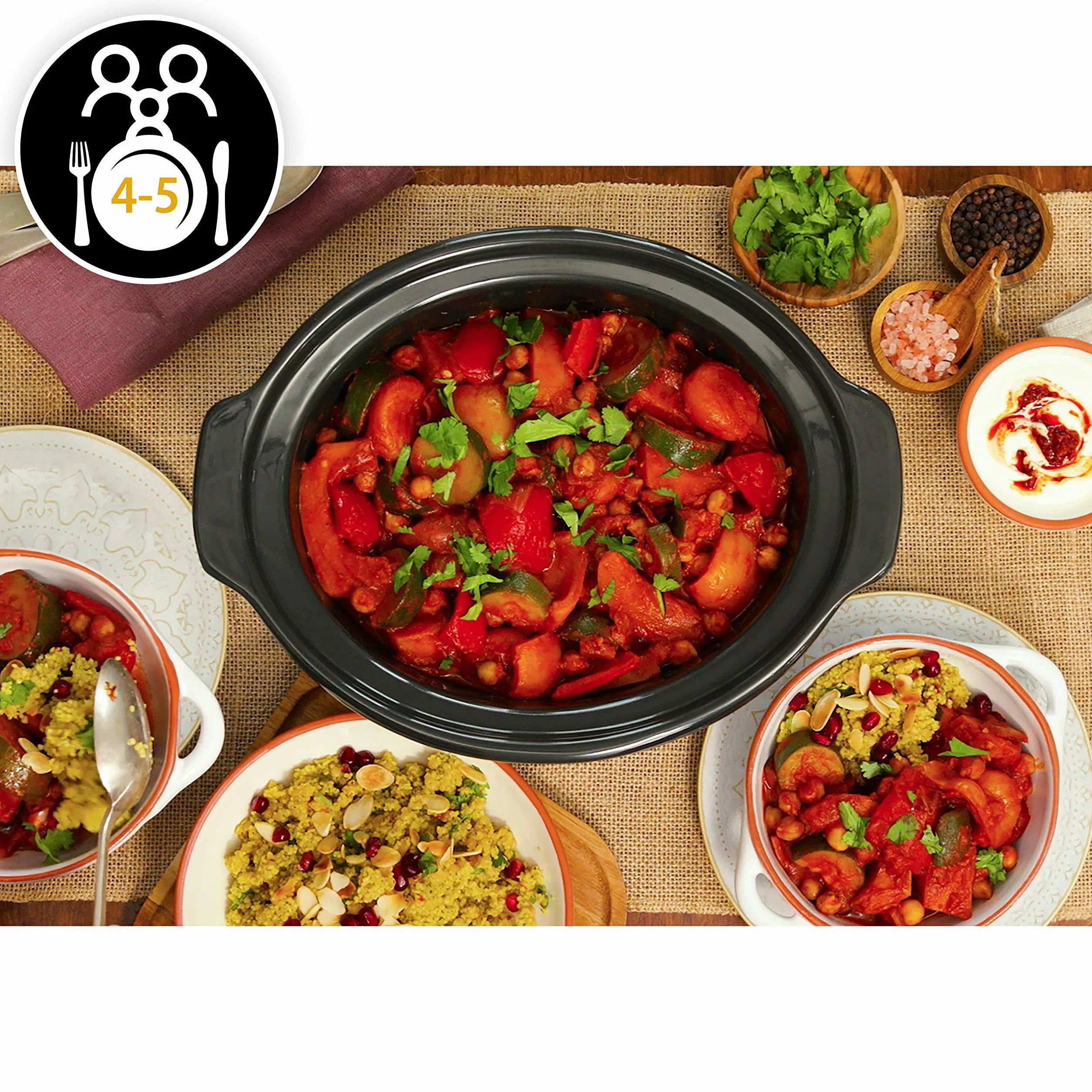 Crockpot Digital-Schongarer Slow Cooker mit Scharnierdeckel | 4,7 l (4-5 Personen) | einstellbare Garzeit | Schwarz (Rostfreies Metall) [CSC052X]