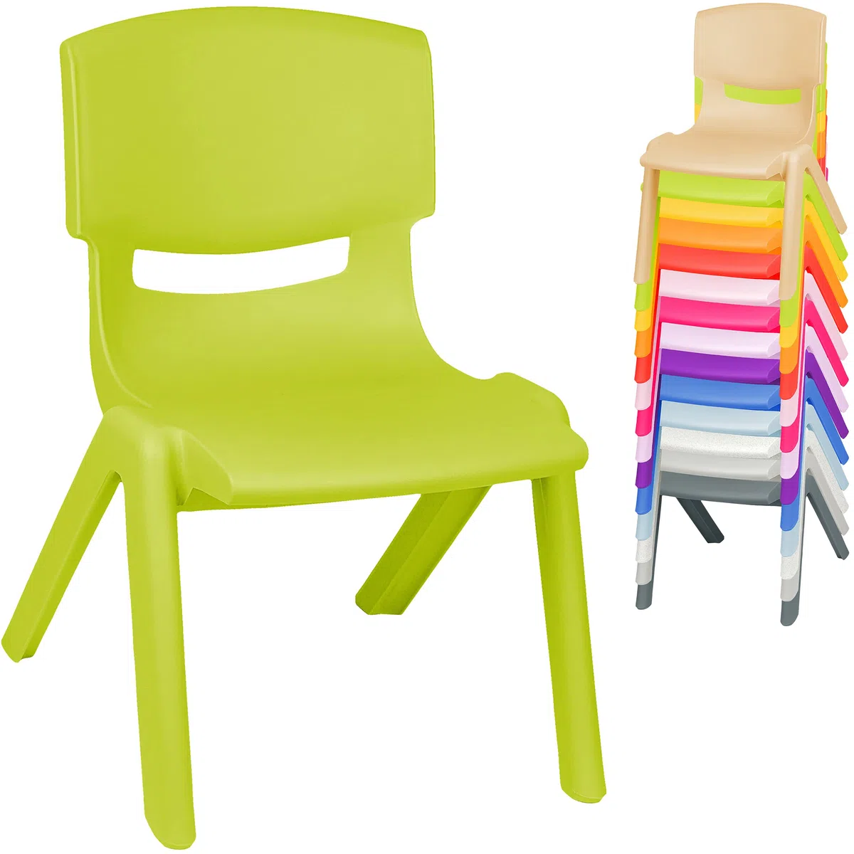 alles-meine.de GmbH 4 Stück - Kinderstühle/Stühle - Farbwahl - bunter Farb-Mix - Plastik - bis 100 kg belastbar/kippsicher - für INNEN & AUßEN - 0-99 Jahre - stapelbar - Ga..