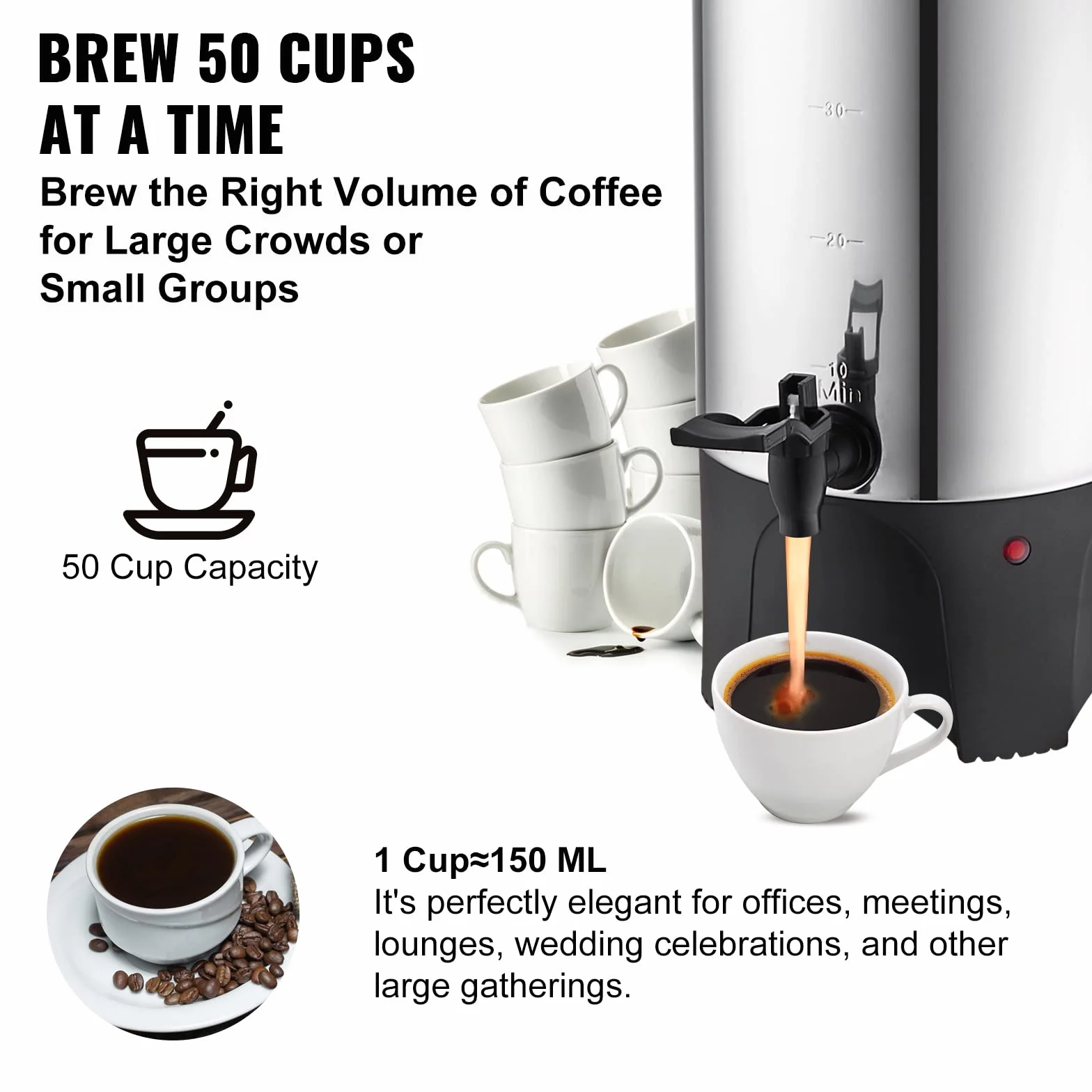 VEVOR Kommerzielle Heißgetränkespender Kaffee Heißwasserspender 50 Tassen, 1000 W Warmhaltebehälter Heißwasserspender 7,4 L Warmhaltebehälter Säfteimer für Büro, Partys, Café, Picknicks usw.
