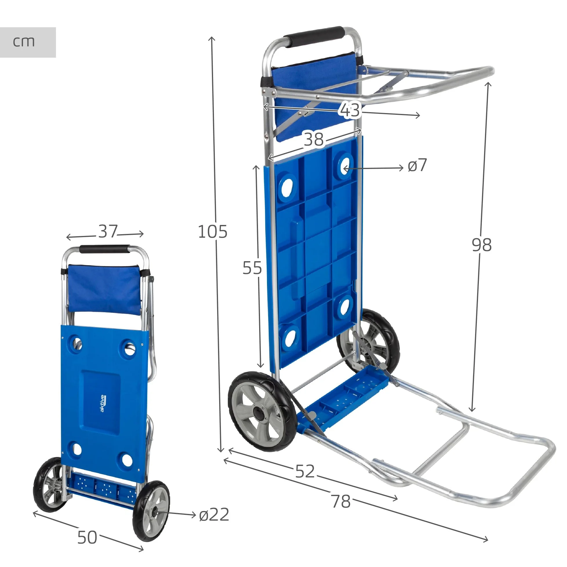 AKTIVE 62284 - Faltbarer Strandwagen, umwandelbar in einen 2-in-1-Tisch, Maße 50 x 78,5 x 105 cm, Maximales Gewicht 30 kg, Mehrzweck-Tragetasche für Strand, Camping, Veranstaltungen