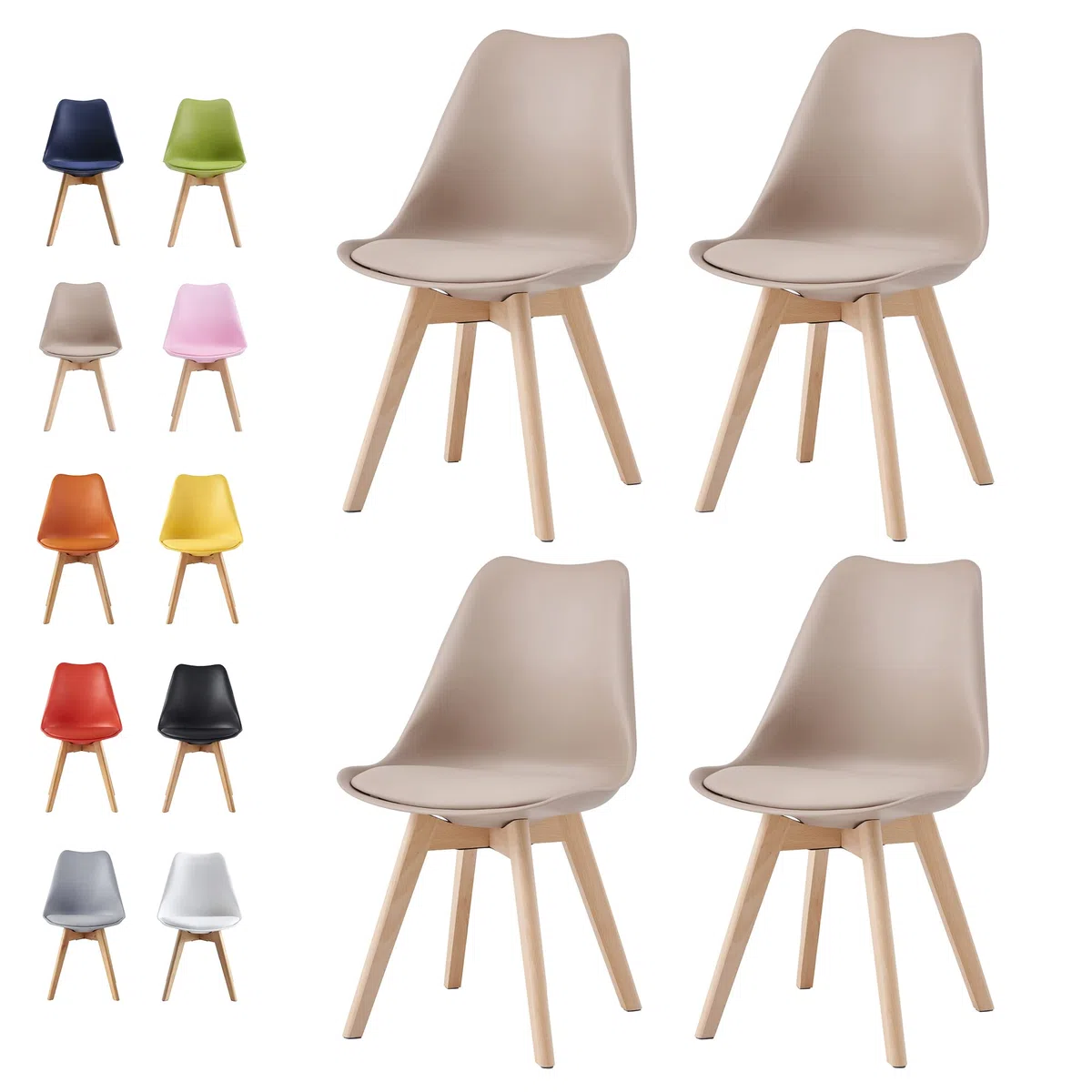 mcc direct Esszimmerstühle im 4er Set Küchenstuhl Bürostuhl Lounge Stuhl Designer Schalenstuhl Eva (Braun)