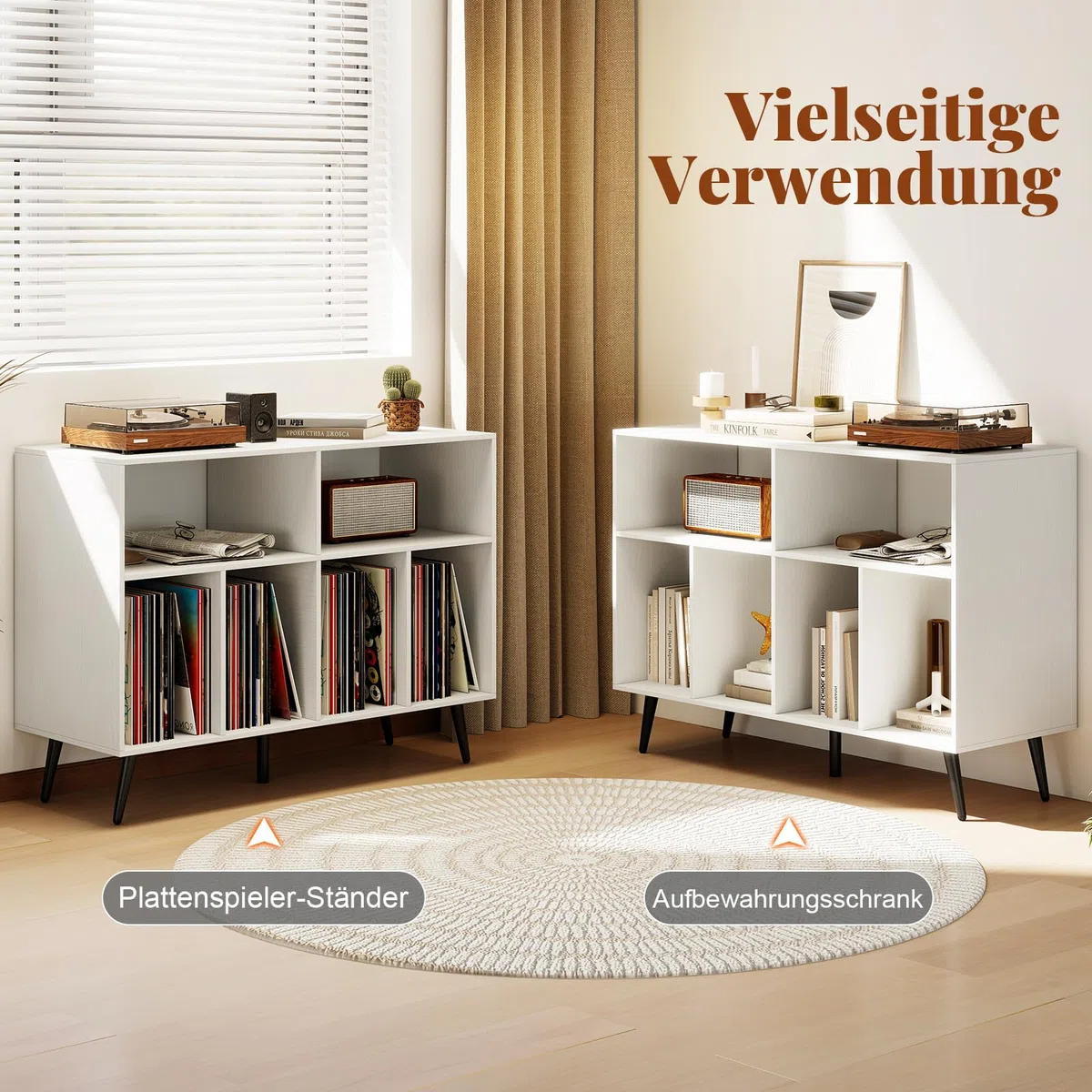 COSTWAY Plattenspielerständer 3-stufig, Plattenspielerschrank mit Vinyl-Aufbewahrungsregalen, Schallplatten-Aufbewahrungstisch, Vinyl-Aufbewahrungshalter für Wohnzimmer, Musikzimmer (Weiß)