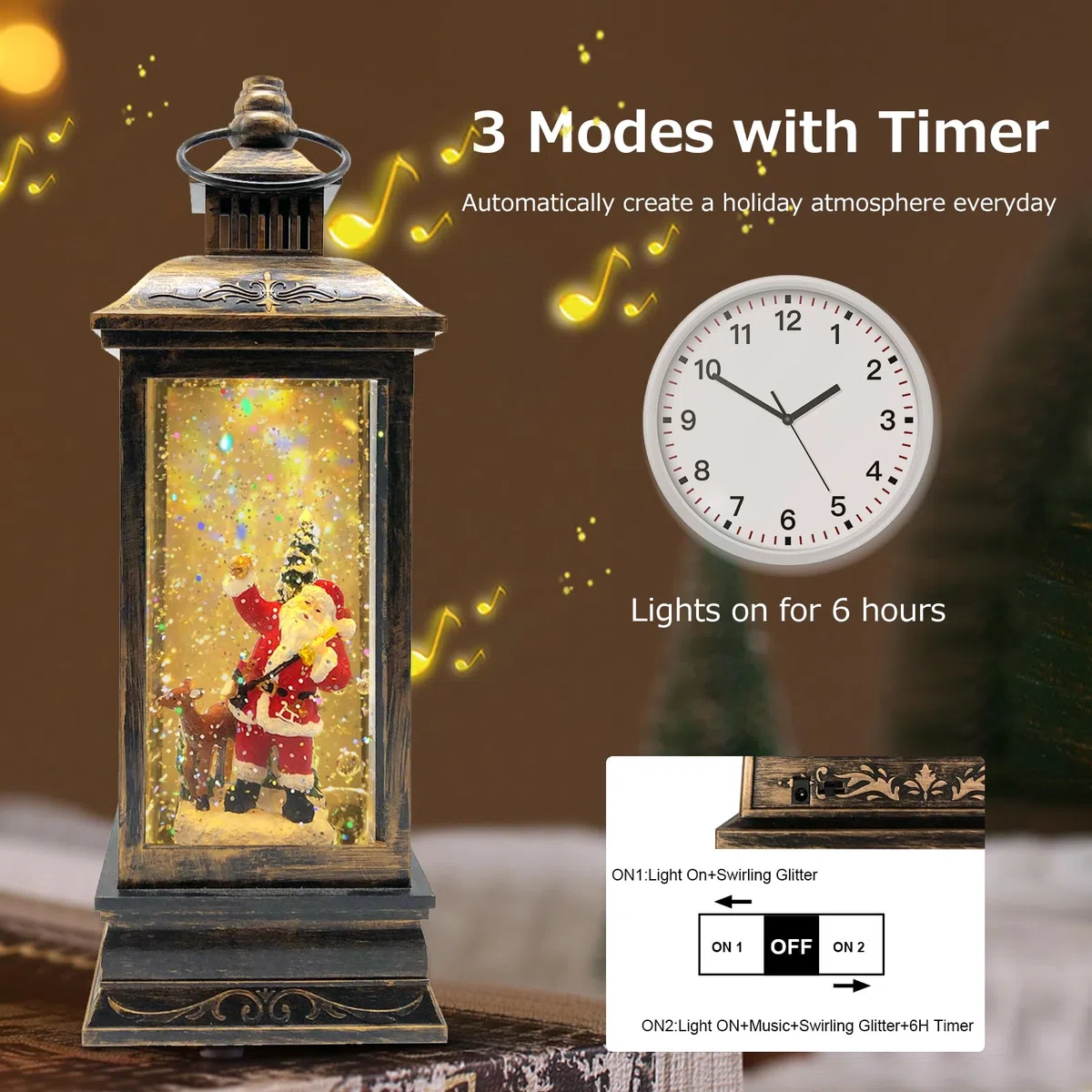 Marsyu Weihnachts Schneekugel Laterne, musikalisch beleuchtet mit Timer, rotierende Weihnachtsmann Wasserlaterne, glitzernde Weihnachtsdekoration, Geschenk