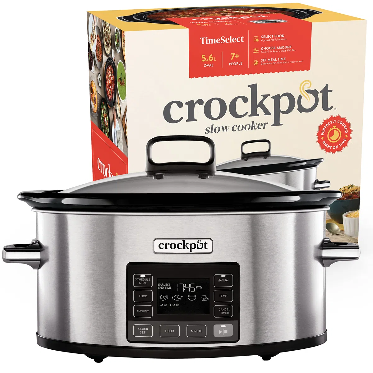Crockpot TimeSelect digitaler Schongarer | 5,6 l (7+ Personen) | mit programmierbarem Timer und digitaler Anzeige | Warmhaltefunktion | Edelstahl [CSC066X]