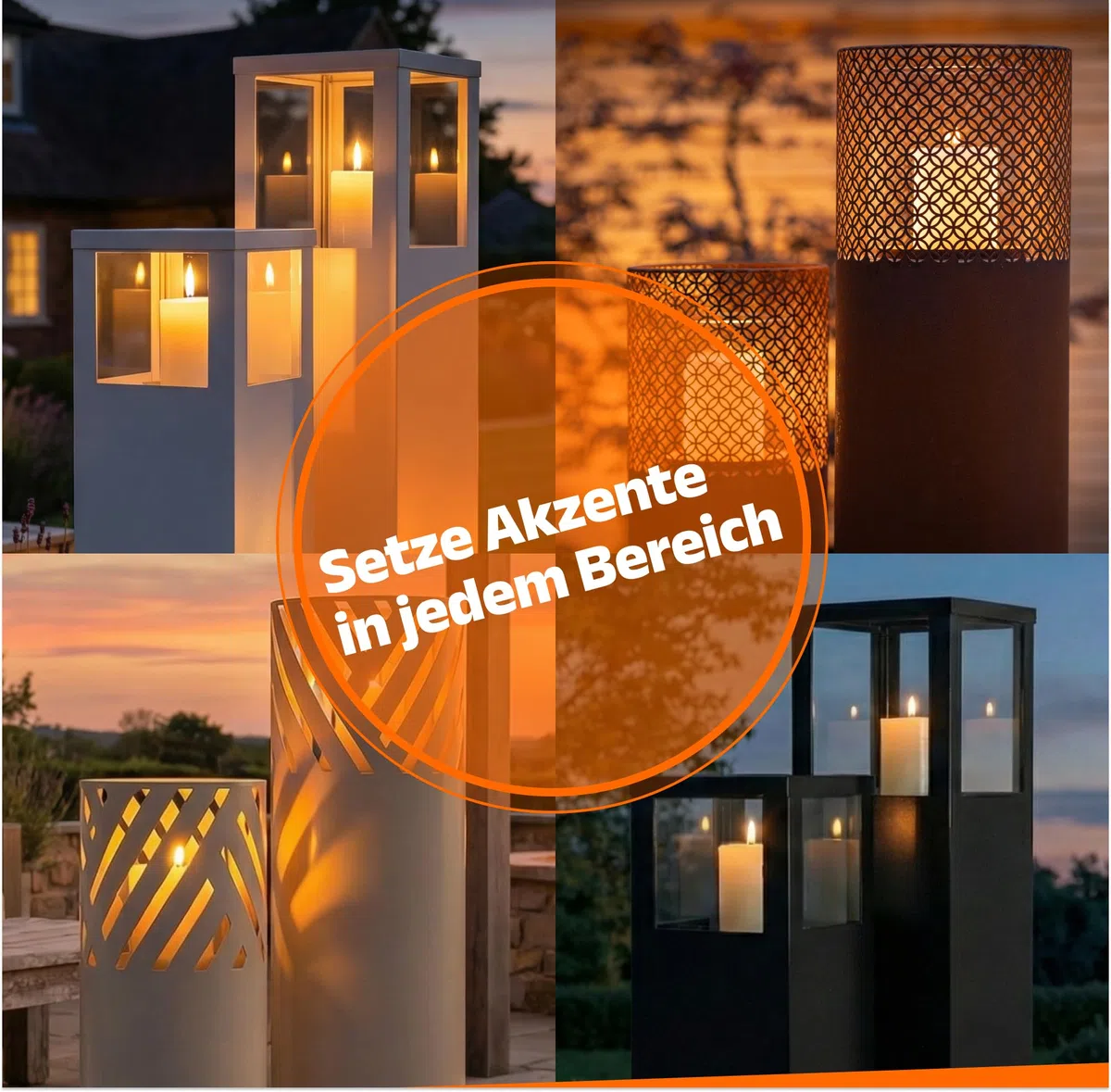 BENTSON Windlichtsäule Anthrazit Design I 2er Set I Deko-Säule für Garten im Industrial Design I Garten Windlicht für draußen und drinnen I Laterne draußen I Eckig I 95cm + 75cm