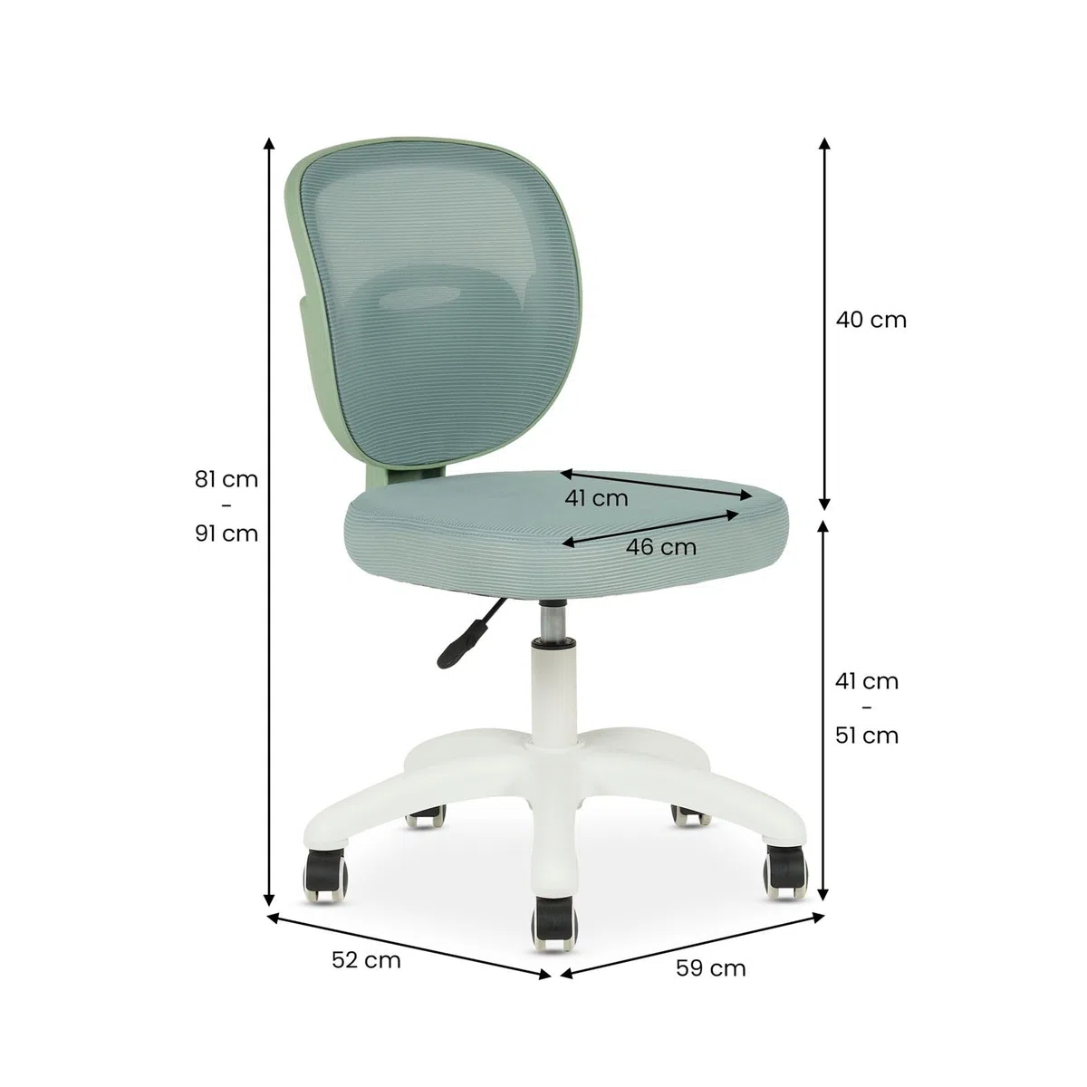 Schreibtischstuhl MAYLA mit Rollen, Grün - Bürostuhl für Kinder, ergonomisch & höhenverstellbar mit Gaslift, atmungsaktiver Mesh-Rücken, ohne Armlehnen für mehr Bewegungsfreiheit im Kinderzimmer