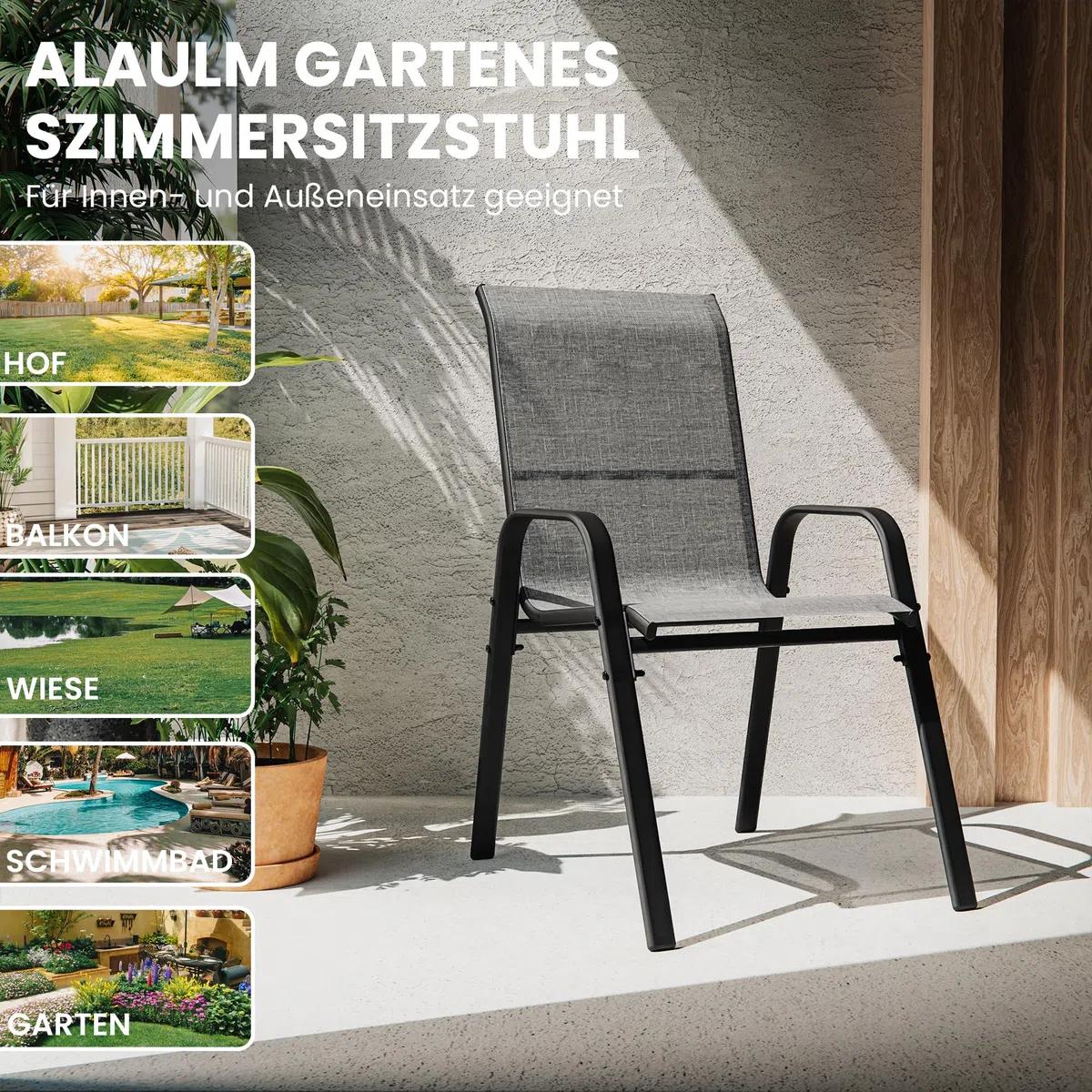 2026 Aufwertung Hochlehner 6er Set Gartenstühle wetterfest, Stapelbar Terrassenstühle Sitzgruppenstühle mit hoher Rückenlehne & atmungsaktivem Textilen, Ideal für Garten, Balkon, Terrasse und Camping