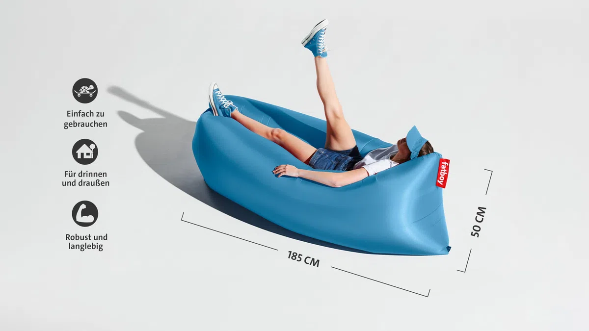 Fatboy Lamzac 3.0 Aufblasbares Sofa - Aufblasbare Couch - Keine Luftpumpe Nötig - Indoor und Outdoor Luftsofa - Wasser- und Schmutzabweisende Mini Couch aus Polyester - 200 x 90 x 50 cm - Himmelblau