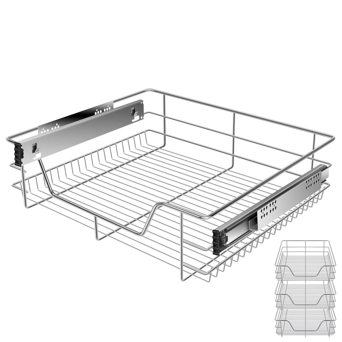 KESSER® Teleskopschublade 3er Set 60cm Schrankbreite verchromt aus Edelstahl Schubladeneinsatz für Küchenschrank Korbauszug Schrankauszug, Silber