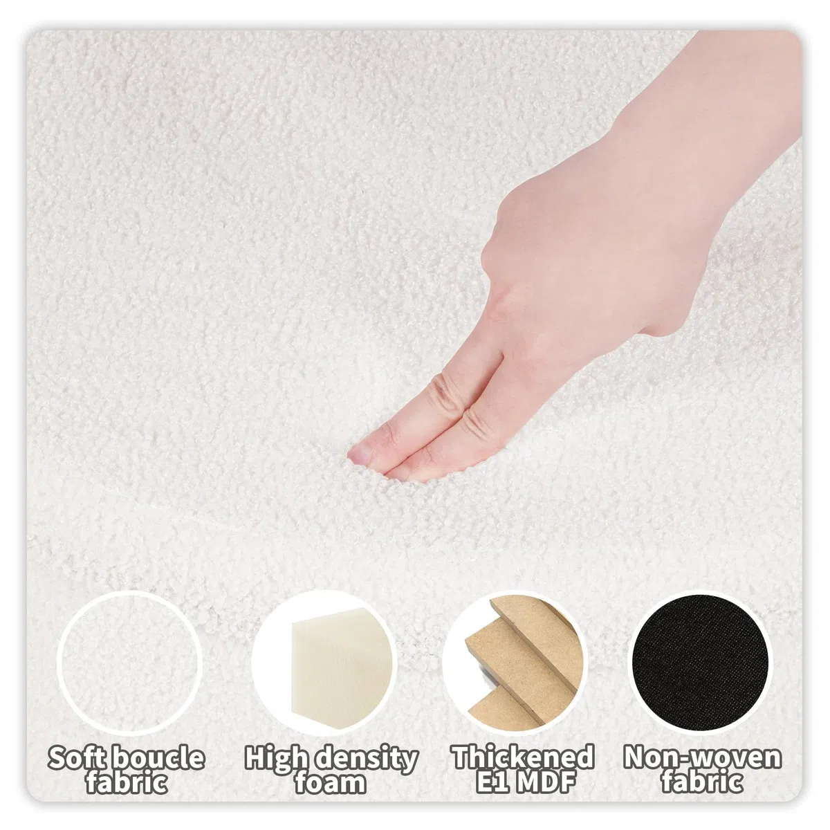 PINPLUS Hocker mit Stauraum Rund Sitzhocker mit Deckel, Faltbare Fußhocker Polsterhocker Couchtisch Ø56x40 cm für Wohnzimmer, Schlafzimmer & Flur, Cremeweiß