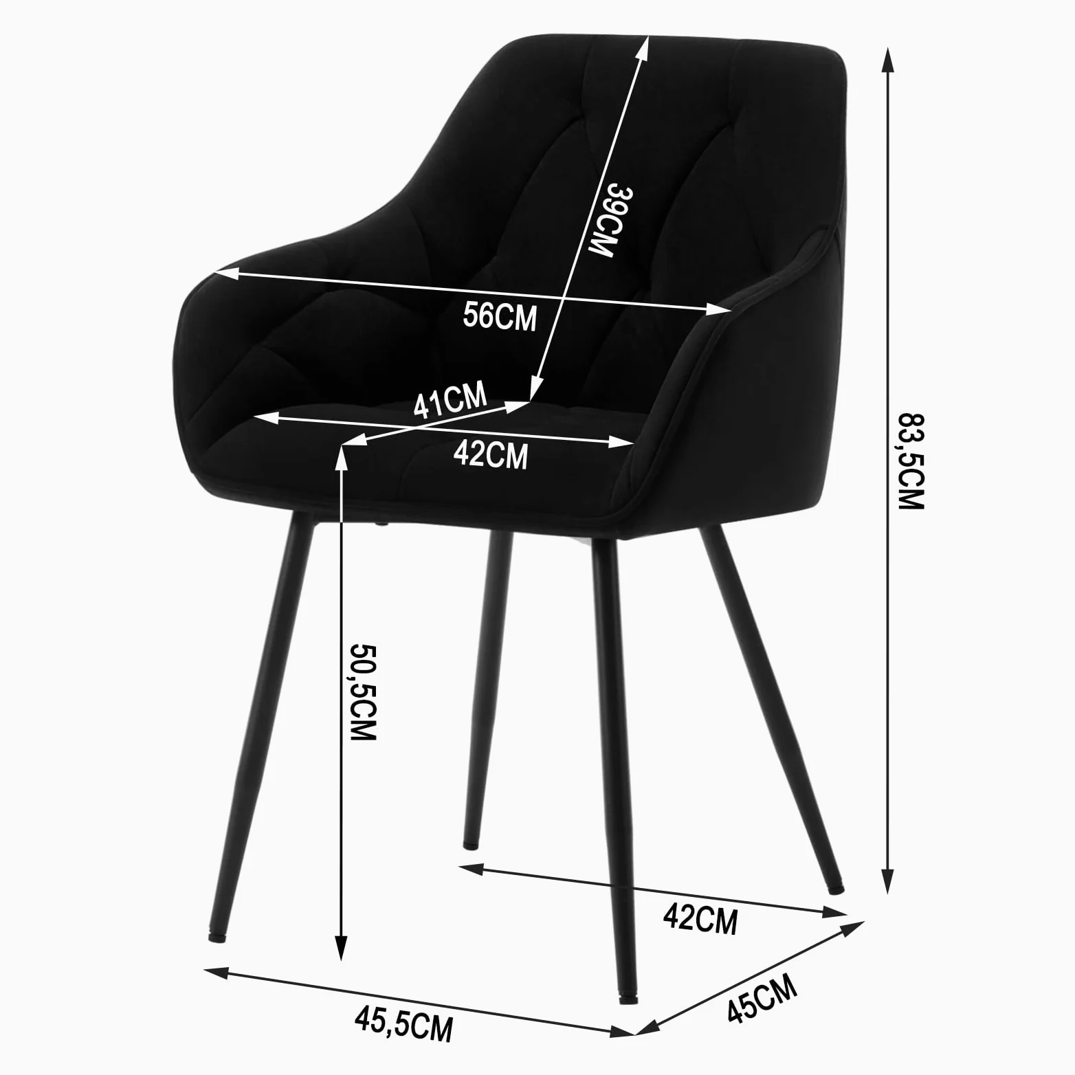 WOLTU Esszimmerstühle 4er Set, für Esszimmer Wohnzimmer, ergonomische Küchenstühle gepolstert mit Armlehnen, Metallbeinen, Sitzfläche aus Samt, Schwarz