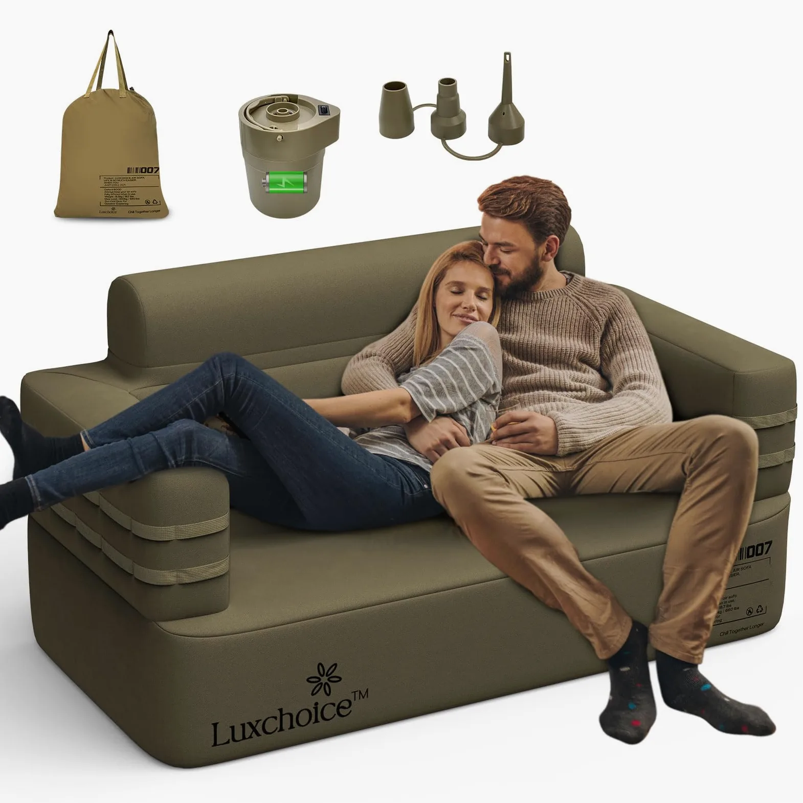 Luxchoice Aufblasbares Sofa Camping Luftsofa Camping Aufblasbar Couch Inflatable Outdoor Air Sofa mit Rücken Armlehne und Tragbare Pump