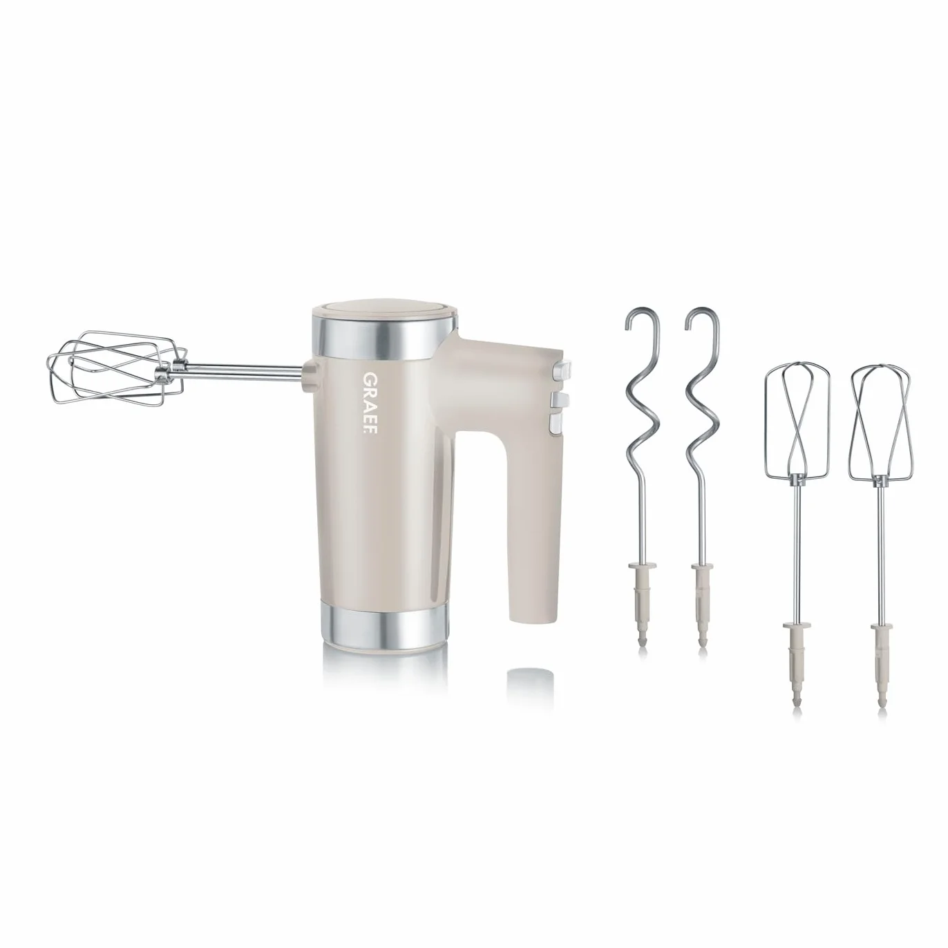 GRAEF Handmixer HM508 Taupe, 7 Geschwindigkeitsstufen Turbo-Taste, Leise im Betrieb, Auswurftaste – Handrührgerät, Extrahohe Knethaken auch für tiefe Schüsseln