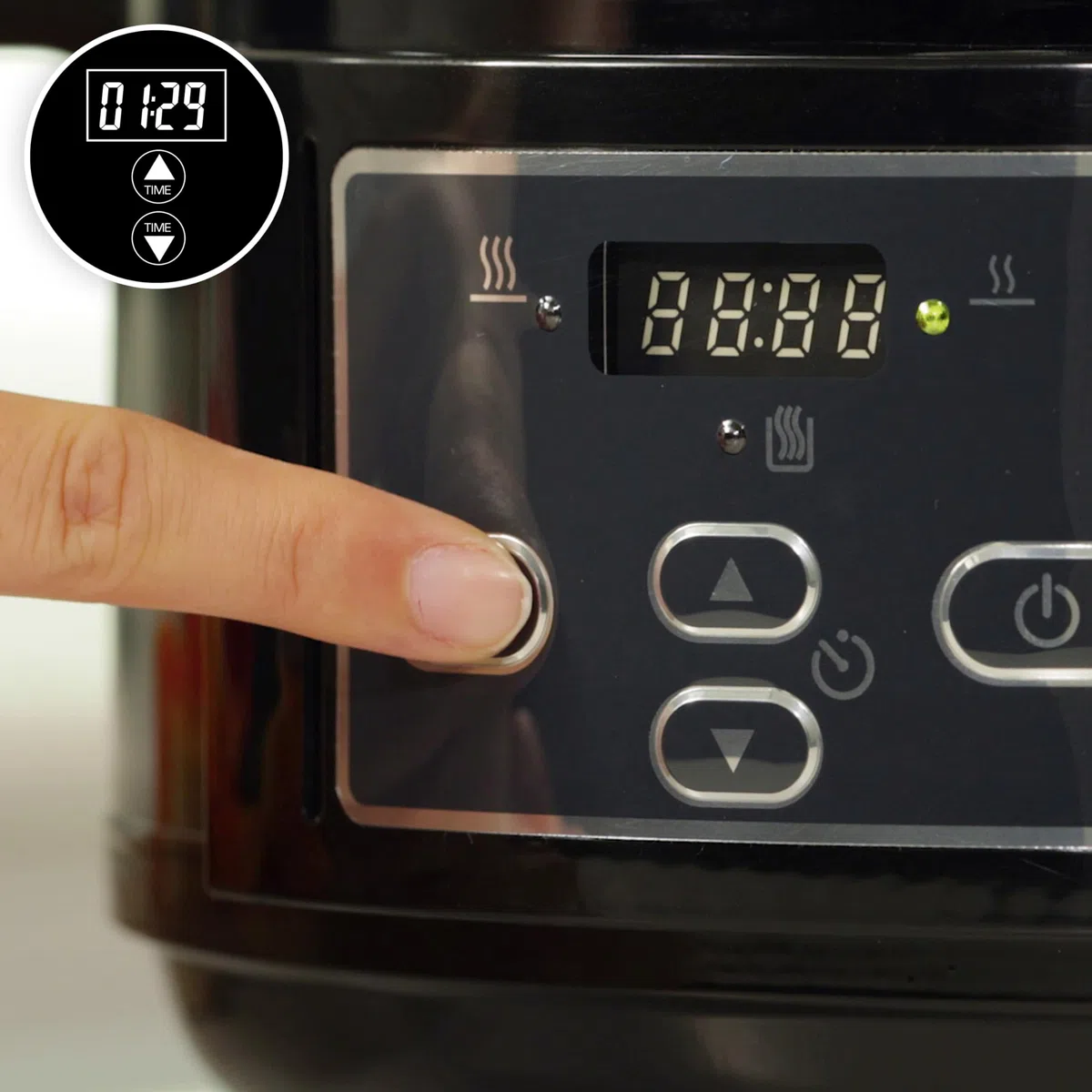 Crockpot Digital-Schongarer Slow Cooker mit Scharnierdeckel | 4,7 l (4-5 Personen) | einstellbare Garzeit | Schwarz (Rostfreies Metall) [CSC052X]
