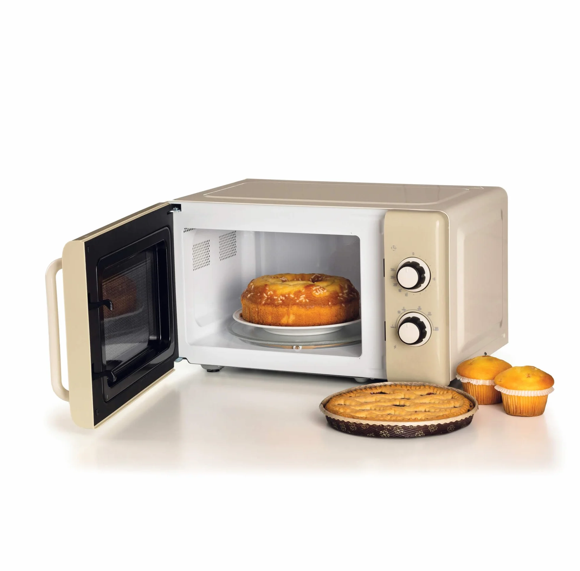 Ariete 3960 Mikrowelle Vintage, 800 W, Fassungsvermögen 20 l, 3 Funktionen, 6 Kochstufen, Timer, Beige
