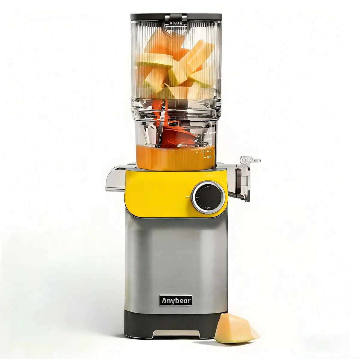 Anybear Entsafter 200W Slow Juicer mit 110 mm großem Einfüllschacht für ganze Früchte/Gemüse | Upgraded Schnecke | Tritan-Material | BPA-frei | Inkl. Saftrezepte (Gelb-Orange)