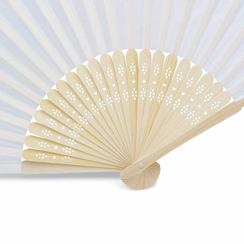 Olilly – 50 Seidenfächer für Hochzeit, Weiß + individuelle Organza-Beutel – Ihr Geschenk für die Gäste weiß