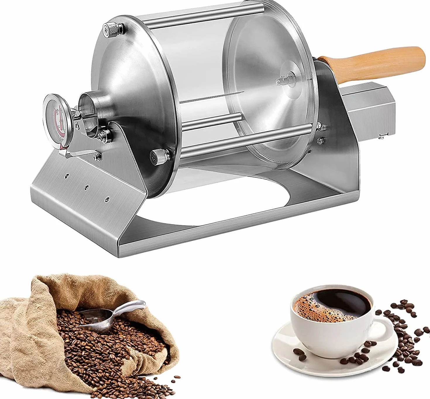 Kaffeeröstmaschine Kaffeeröster Kaffeebohnenmaschine Nussröstmaschine für Cafe-Shop oder Zuhause 500Gramm silbrig