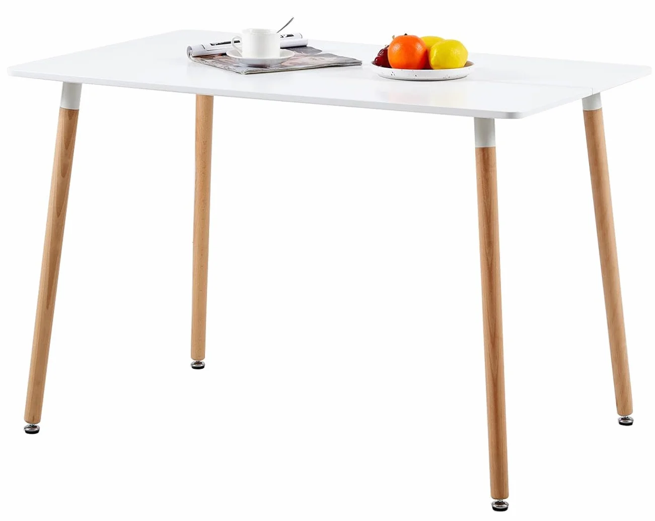 H.J WeDoo Rechteckig Esstisch Küchentisch Buchenholz für 4 Stühle Esszimmertisch Tisch mit Holzbein MDF Weiß 110 x 70 x 75 cm(Nur Tisch)