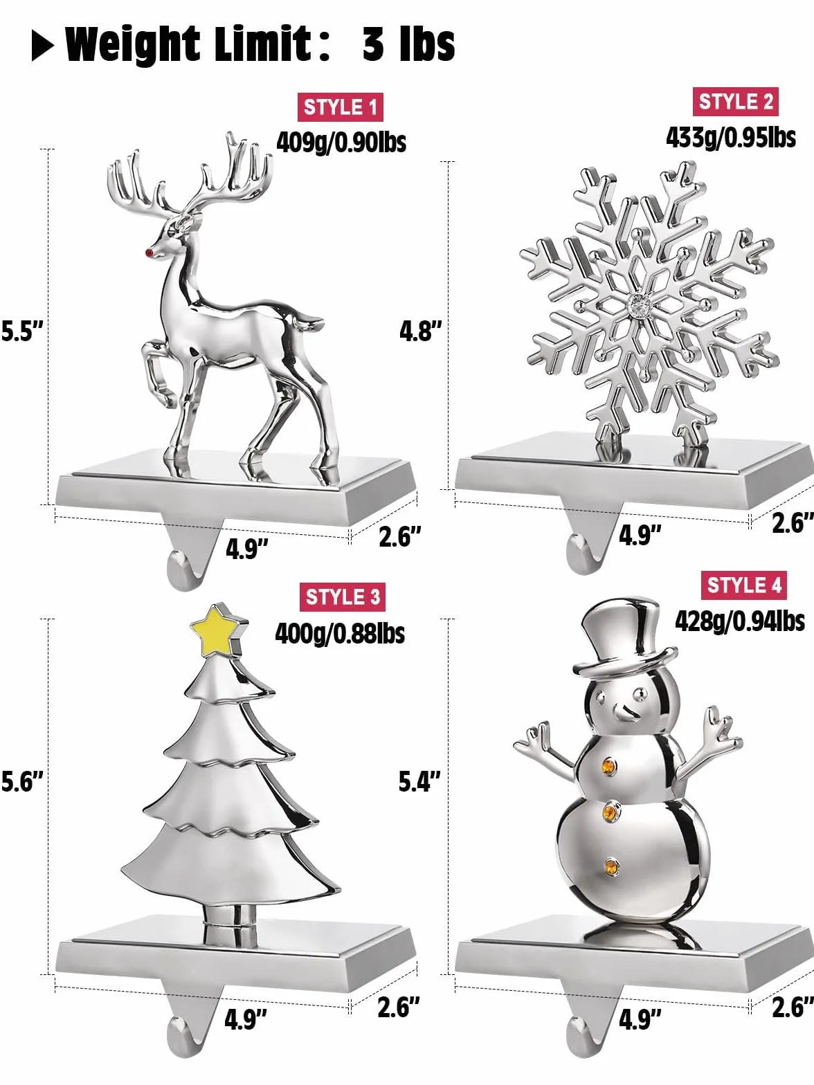EBANKU 4 Pack Weihnachtsstrumpf Halter, Weihnachtsstrumpf Aufhänger Kaminhaken Rutschfest Nikolausstiefel Halter Hängen Strümpfe Aufhänger für Kamin Weihnachten Dekoration