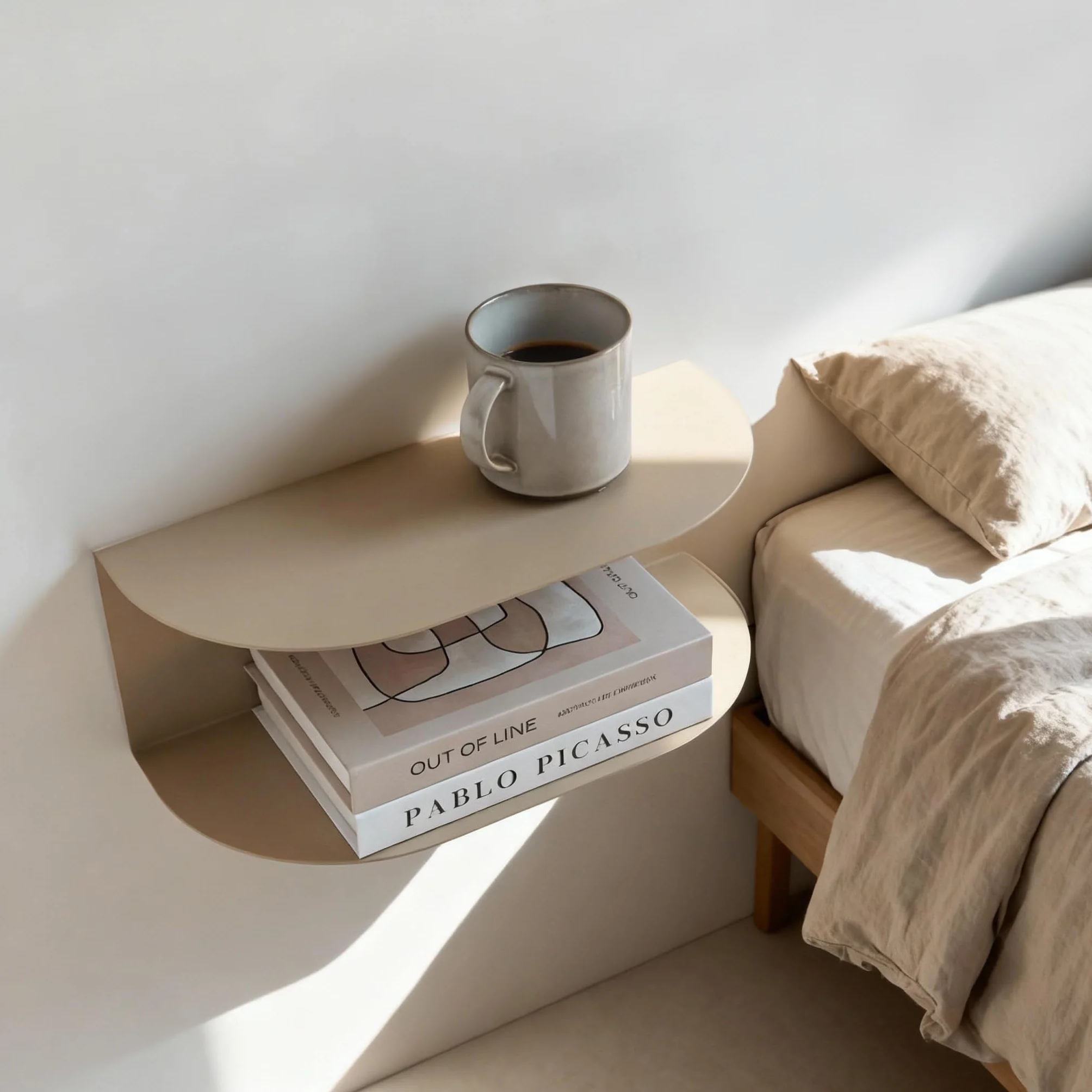 MILUKA Schwebender Nachttisch Hängend 2er Set (2 Stück) aus Metall Beige Sand | 40 x 20 cm, mit 2 Ebenen | Ohne Montage, Wandregal Modern & Konsolentisch
