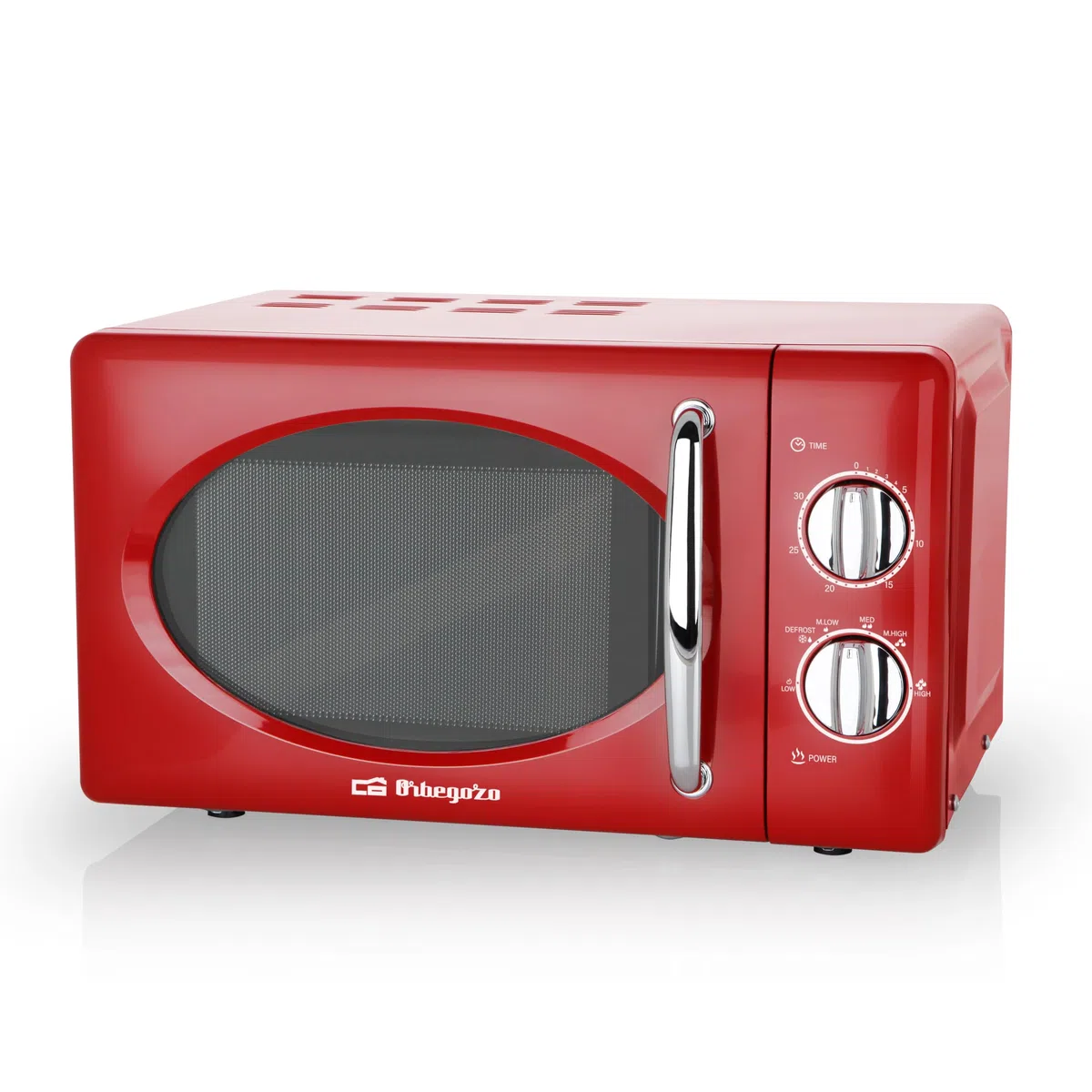 Orbegozo MI2020 - Mikrowelle mit 20 Liter Kapazität, 6 Leistungsstufen, Timer bis zu 30 Minuten, Vintage-Design, 700 W, Stahl, Rot