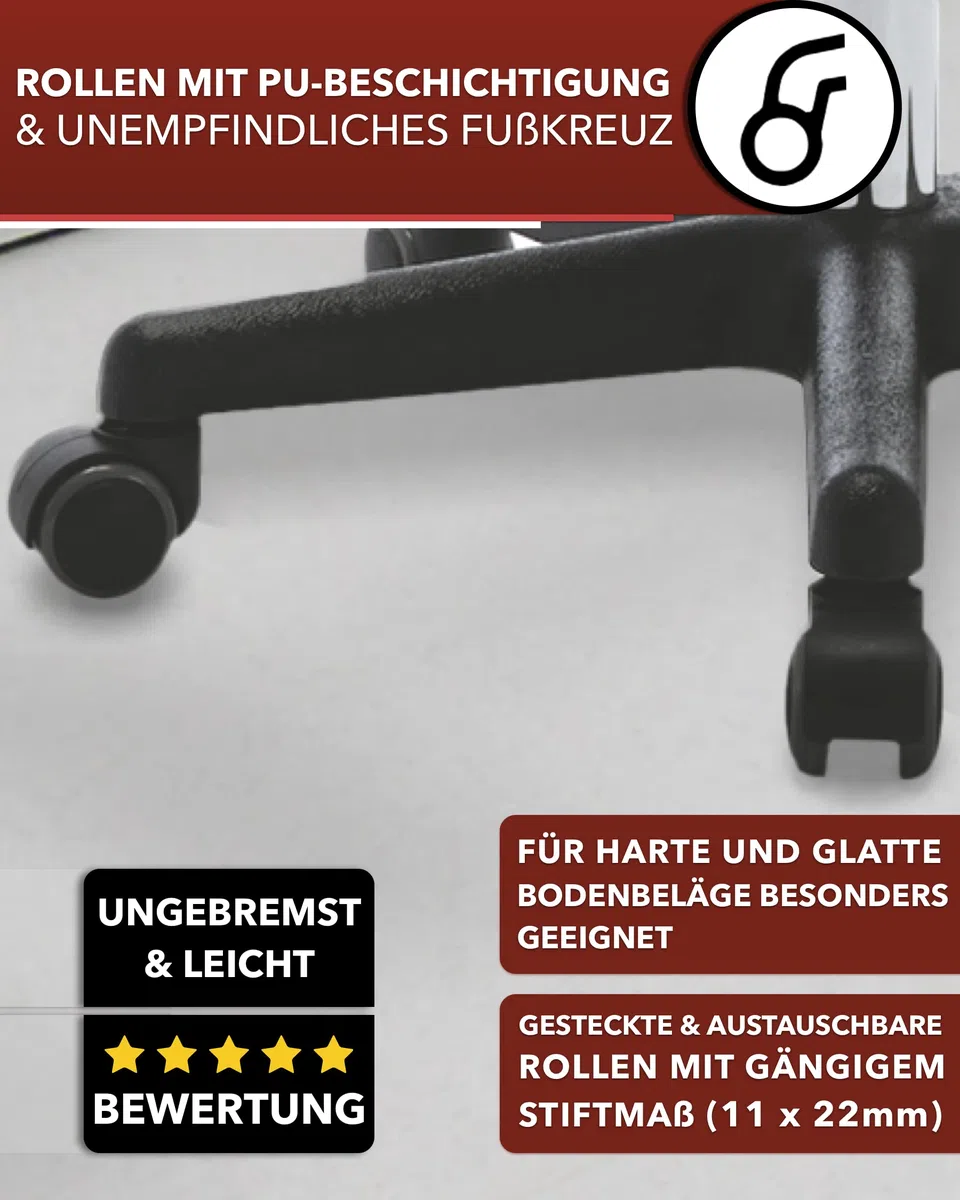 XL Profi Rollhocker, 40cm Sitzbreite, Sitzhöhe bis 70cm, Stoff Grau | 1stuff-Qualität vom Fachhändler, Bürohocker höhenverstellbar, Drehhocker 360°, hohe Belastung, Arzthocker, Stoffbezug