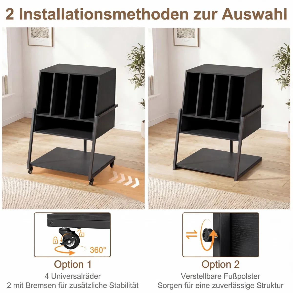 COSTWAY Plattenspielerständer, Vinyl Schallplattentisch mit breite Tischplatte, 4 Trennwänden & unteres Regal, Schallplattenständer Holz für Arbeitszimmer und Musikzimmer, 54 x 57 x 76,5 cm