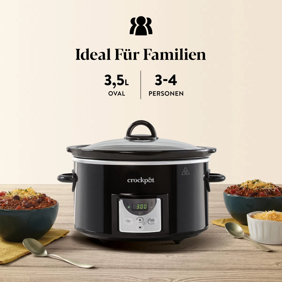 Crockpot Digitaler Schongarer | 3,5 L (3 bis 4 Personen) | Programmierbarer Countdown-Timer | EU-Stecker mit 2 Stiften | Schwarz [CSC113X]