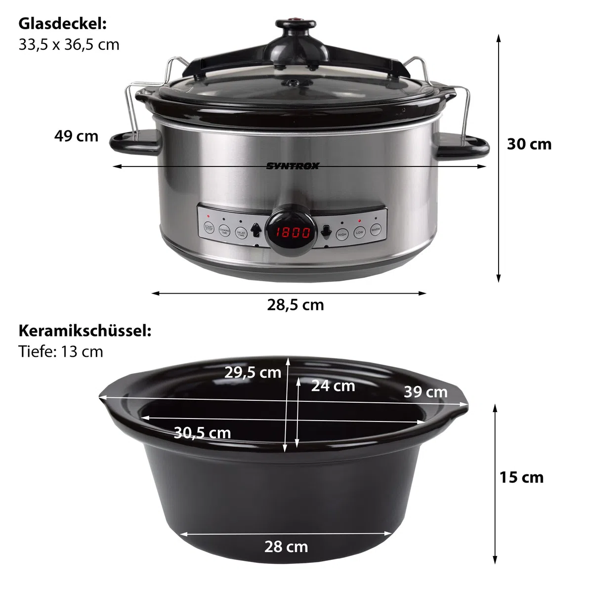 Syntrox Germany Slow Cooker Schongarer 6,5L mit Timer und Warmhaltefunktion - Leistung 320 Watt