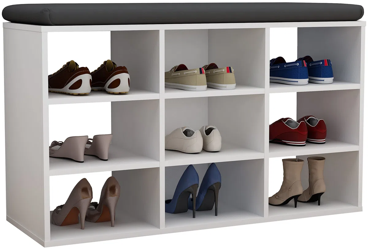 VCM Holz Schuhregal | Maße ca. H. 50 x B. 80 x T. 30 cm | Schuhkommode mit 9 Fächer | Schuhschrank - Hinsol XS