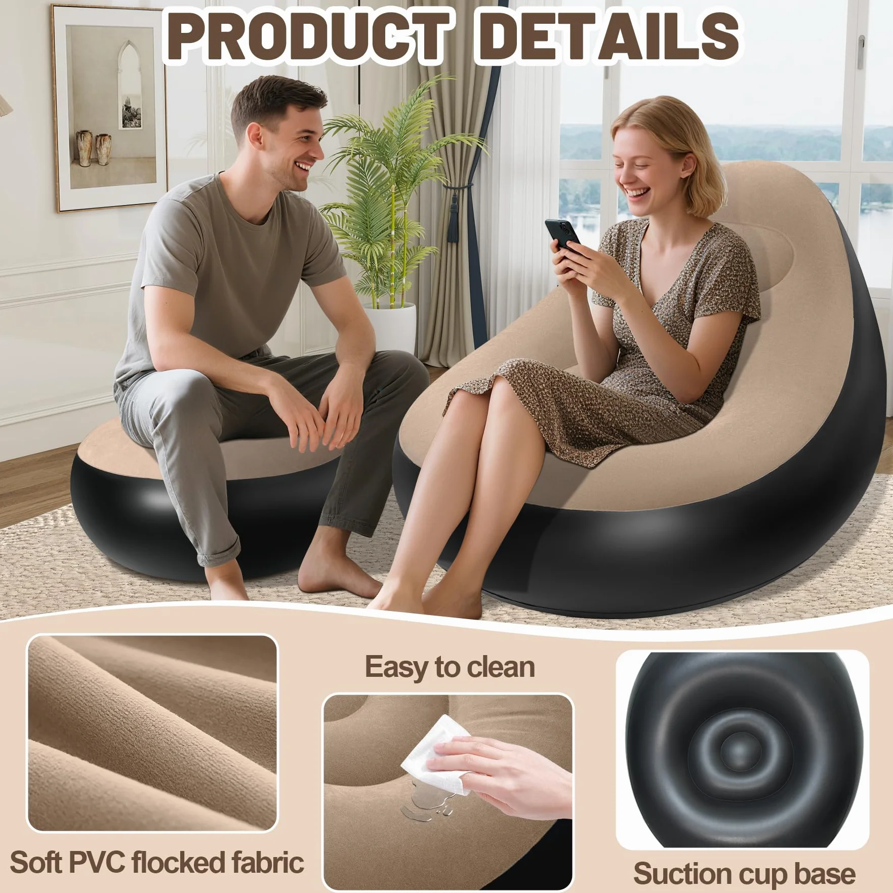 AearKing Aufblasbares Sofa mit Fußhocker, Aufblasbarer Sessel, Wasserdichtes Luftsofa Aufblasbares, Sessel, Sofa und Couch mit Beflockter Oberfläche für Wohnzimmer, Couch Aufblasbar Outdoor Camping