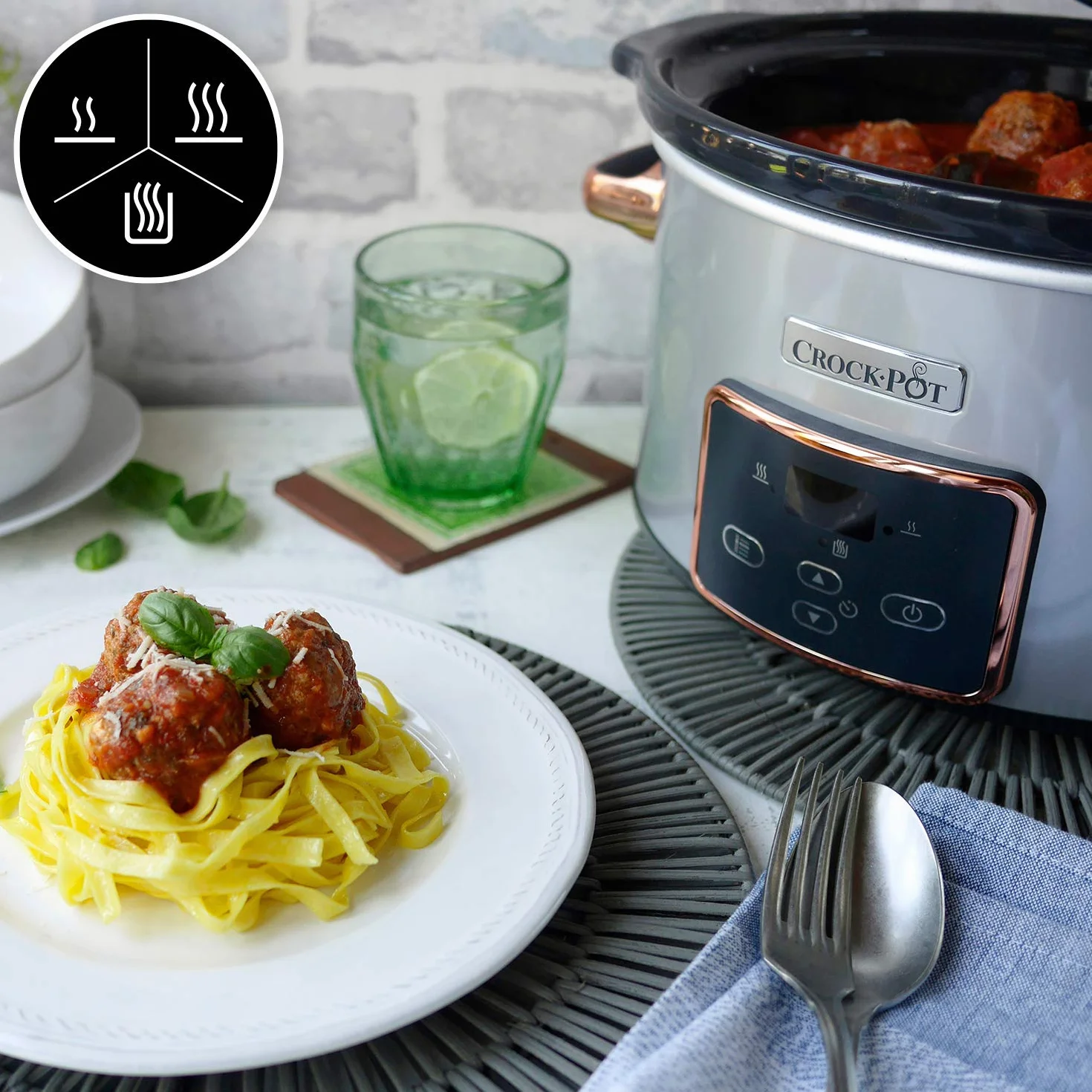 Crock-Pot Digital-Schongarer Slow Cooker mit Scharnierdeckel | einstellbare Garzeit | 3,5 Liter (3-4 Personen) | Silber & Roségold [CSC059X]