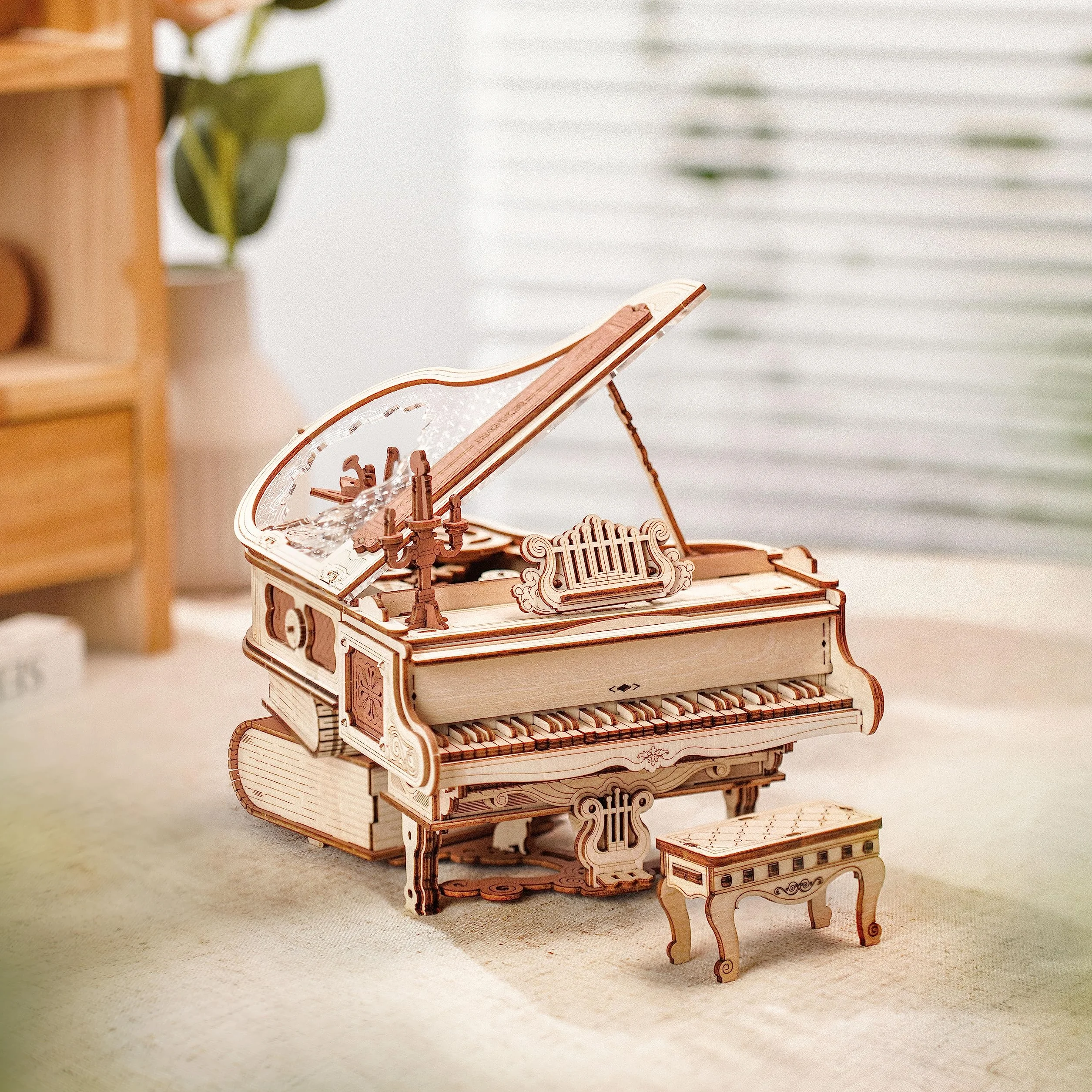 ROKR 3D Puzzle Holz Holzpuzzle Erwachsene Holzmodelle Bausätze Mechanisches Modell Bausets Spieluhr Magisches Klavier Stil Weihnachten Geburtstag Geschenke 223pcs, Magic Piano
