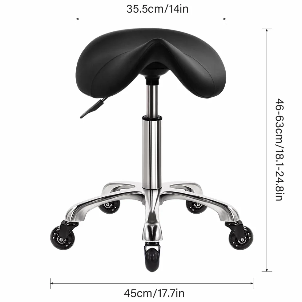 WKWKER Heavy Duty Rollhocker mit Rädern Hydraulischer Drehgelenk Verstellbarer Rollhocker Ergonomisch Dickes Leder Sitzhocker Stuhl für Küche Zeichnen Labor Büro Salon Nachricht Hocker - Schwarz