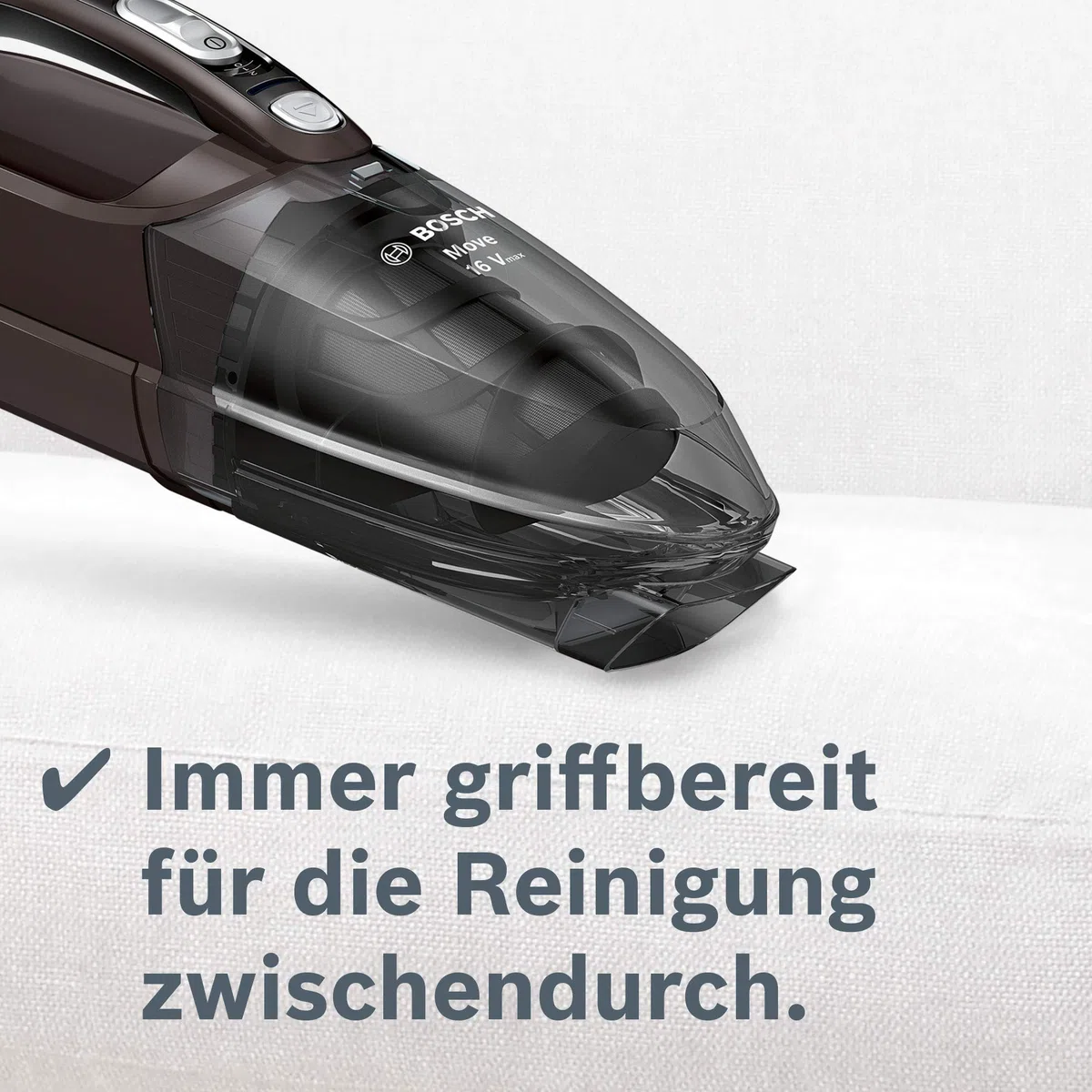 Bosch Hausgeräte Handstaubsauger Move Lithium 16V max BHN16L, Akku-Staubsauger, ideal für Polster und Auto, beutellos, kabellos, leicht, hohe Saugkraft, Lange Laufzeit, Lithium-Ionen-Akku, grau