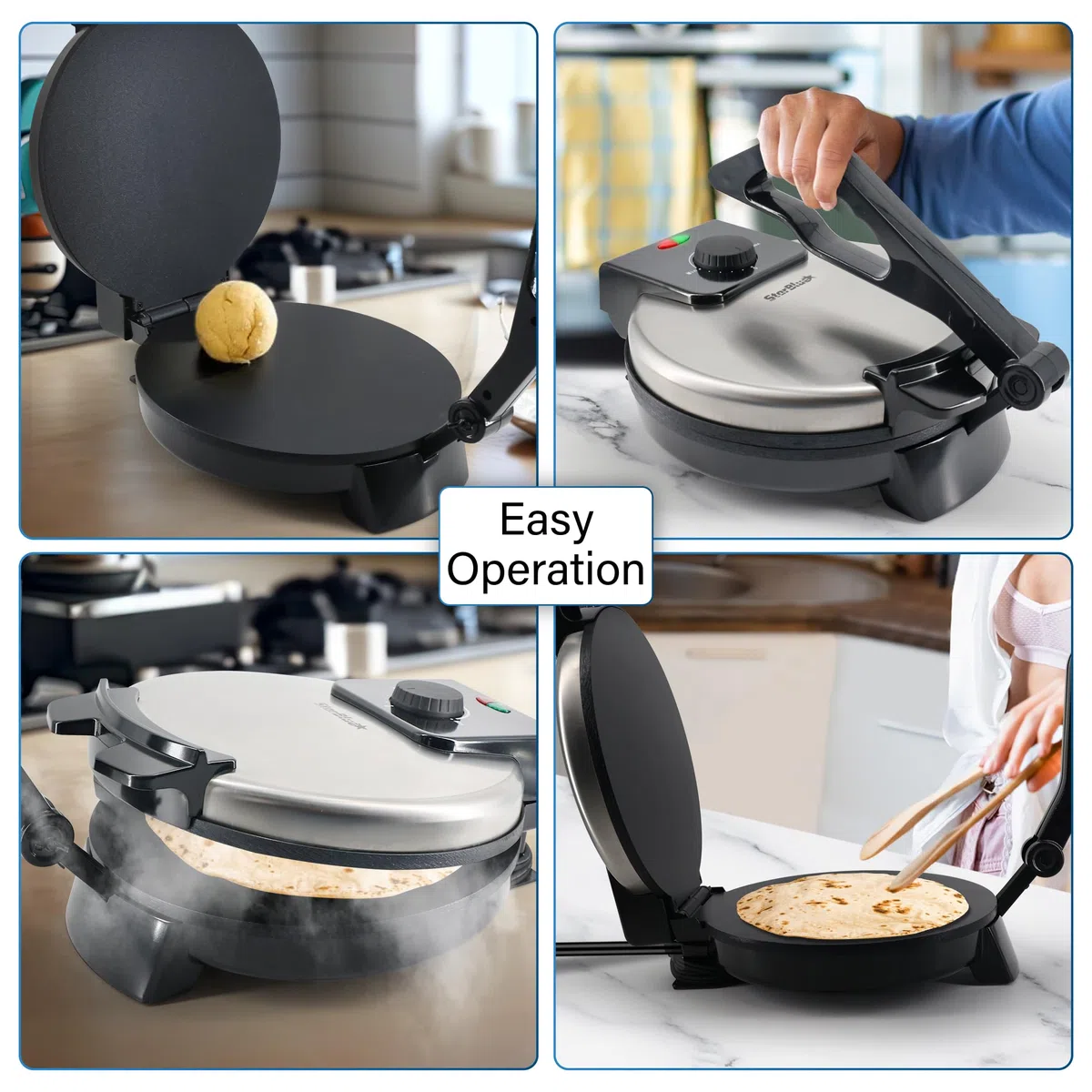 25,4 cm Roti-Maker von StarBlue mit kostenlosem Roti-Wärmer und abnehmbarem Griff – Indischen Chapati, Tortilla, Roti AC220-240V 50/60Hz 1200W, UK-Stecker