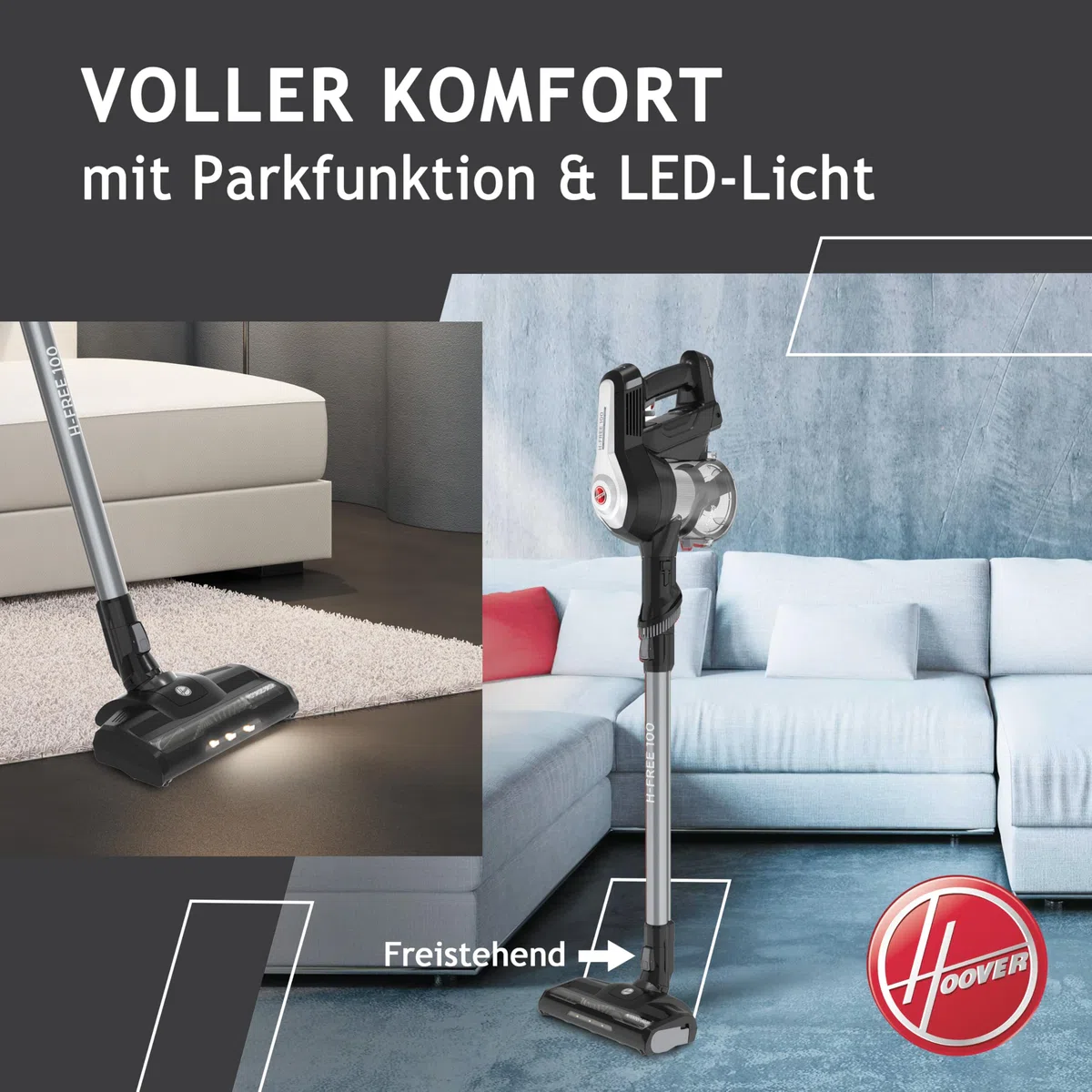 Hoover H-Free 100 Pets Akku-Staubsauger, 2-in-1, Mini-Turbodüse für Tierhaare, bis zu 40 Min. Laufzeit, motorisierte LED-Bodendüse, beutellos, kabellos, Modell: HF122BPT, Grau/Titan