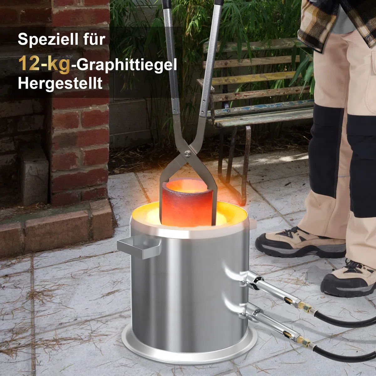Doppelrohr Schmelzofen 12 kg Set, beschleunigte Heizung, gleichmäßige Heizung, Set enthält Tiegel, Gussform, Zangen und Handschuhe