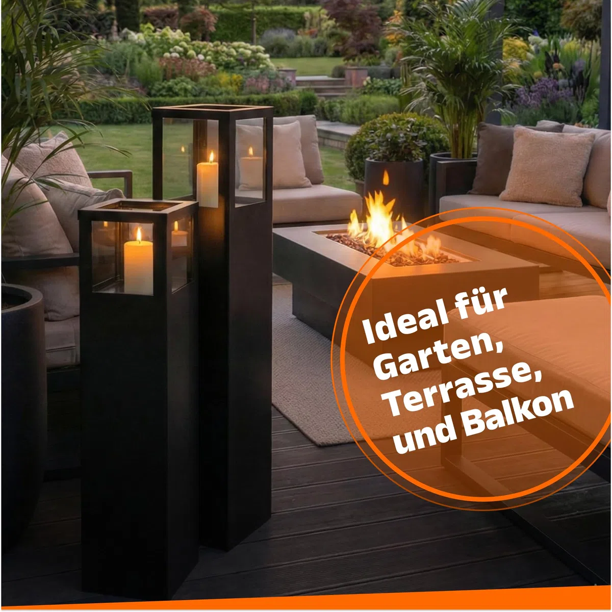 BENTSON Windlichtsäule Anthrazit Design I 2er Set I Deko-Säule für Garten im Industrial Design I Garten Windlicht für draußen und drinnen I Laterne draußen I Eckig I 95cm + 75cm