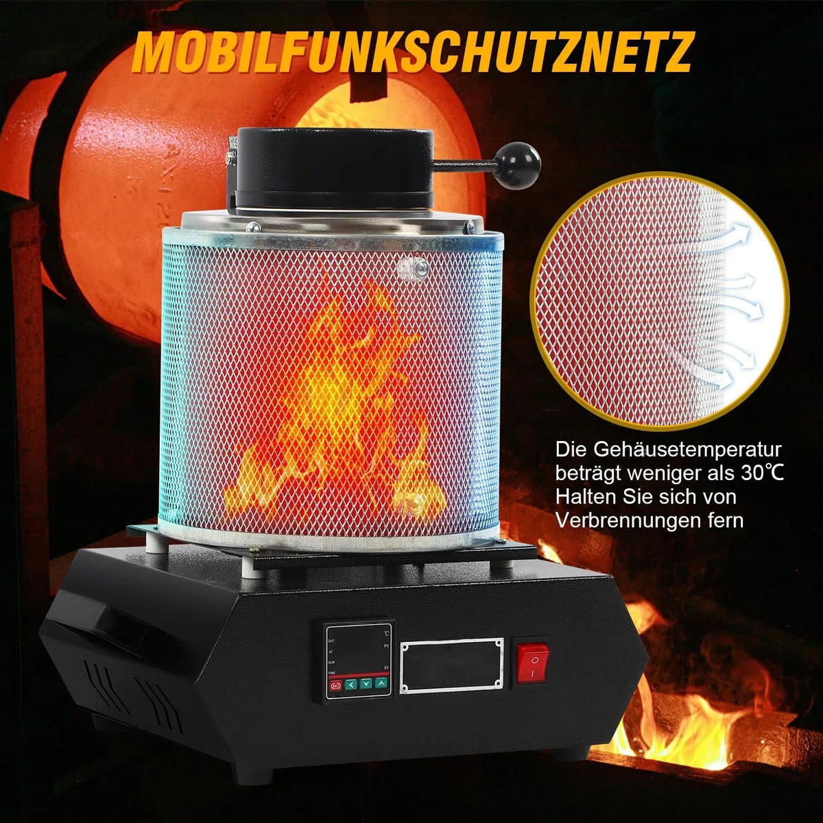 3KG Gold Schmelzofen, Digitaler Elektrischer Schmelzofen Automatischer Schmelzofen mit Graphit Tiegel für Edelmetalle Gold Silber Schmuck 1500-2000W (EU-Stecker 220 V)