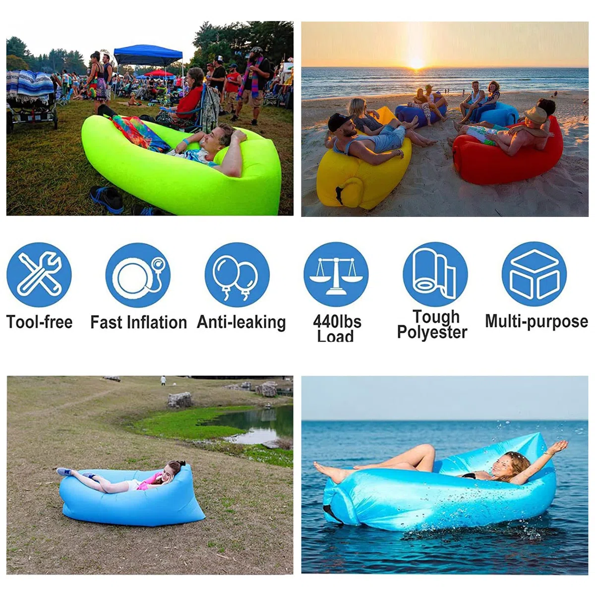 Aufblasbares Luftsofa, Luftsofa mit Tragetasche, Tragbares Wasserdichtes Aufblasbare, Air Lounger, für Garten, Seeufer, Strand, Camping und Musikfestivals
