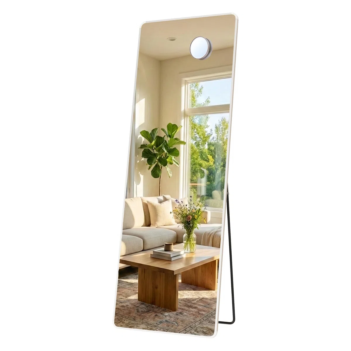 SONGMICS Ganzkörperspiegel, 160 x 50 cm, rechteckiger Standspiegel, mit Vergrößerungsspiegel, Rahmen aus Aluminiumlegierung, Hartglas, für Schlafzimmer, Wohnzimmer, Garderobe, mattweiß LFM030WC02