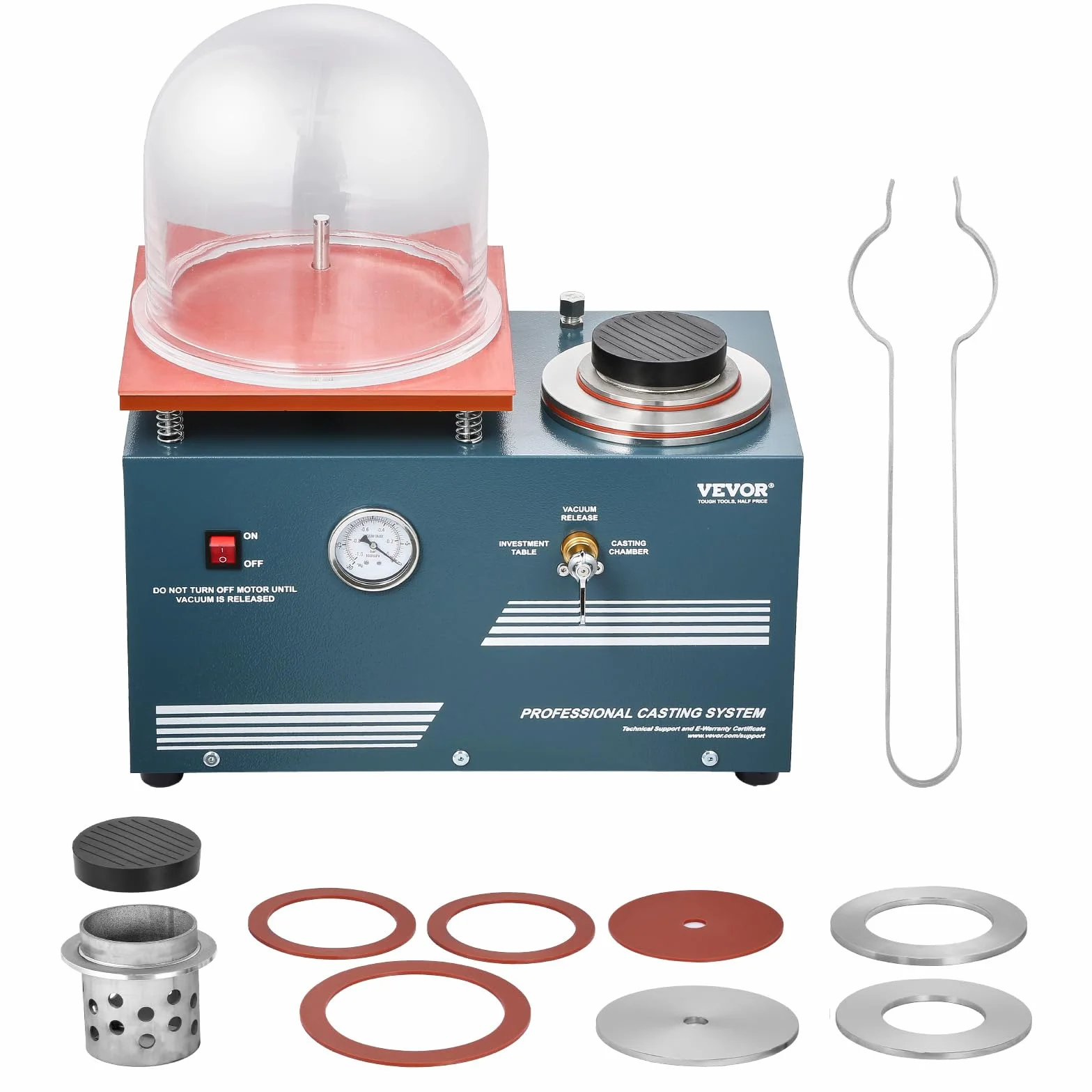 VEVOR Vakuum-Einbettgussmaschine 400 ml mit 3 CFM-Pumpe & Glocke & Präzisionsmanometer, Metallschmuckgusswerkzeug Vakuumgussmaschine zum Gießen von Schmuck und Schmelzen (28 x 28 cm) 290 W Leistung