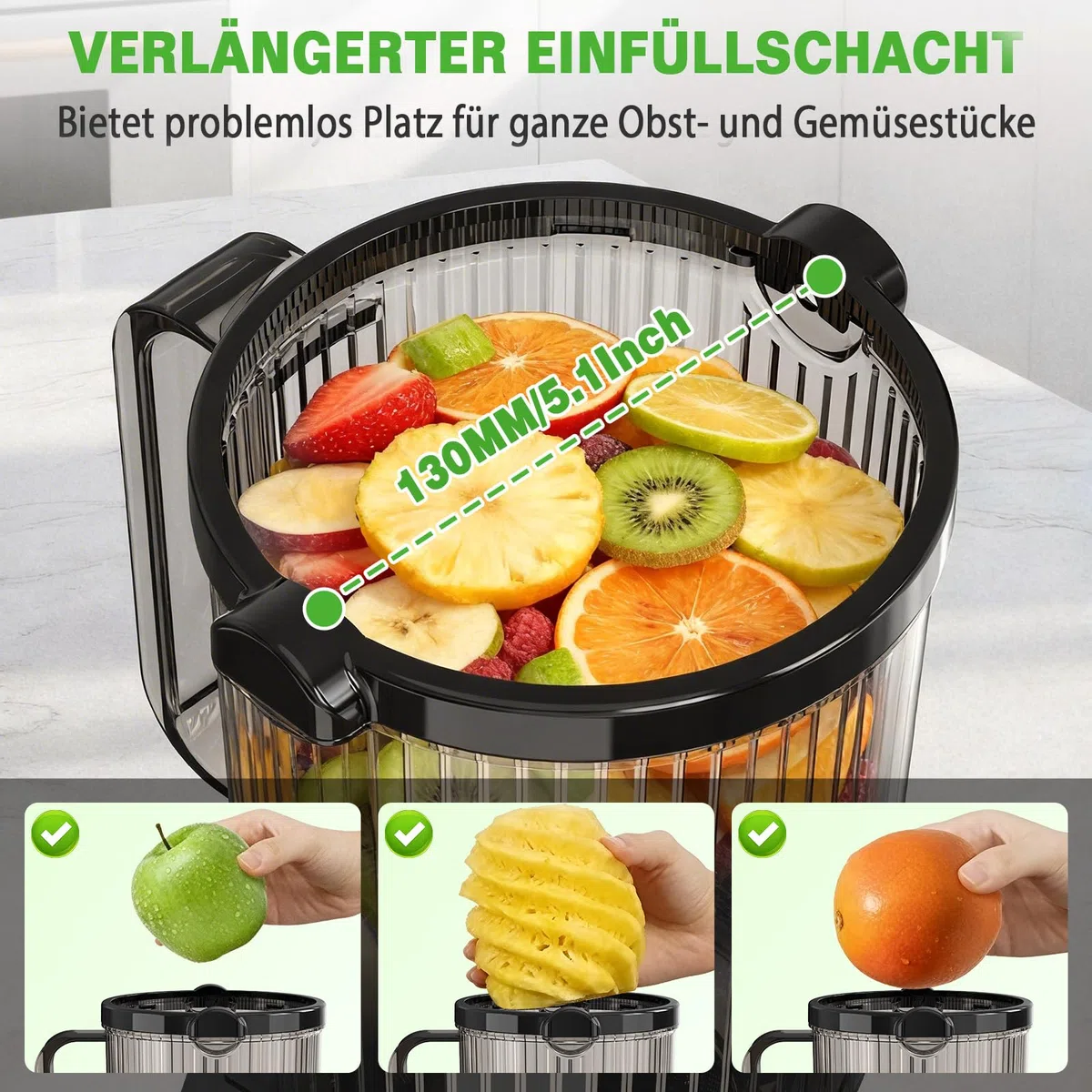 Entsafter mit 135MM Extra Großem Einfüllschacht, ohne Vorschnitt, Entsafter für Gemüse und Obst