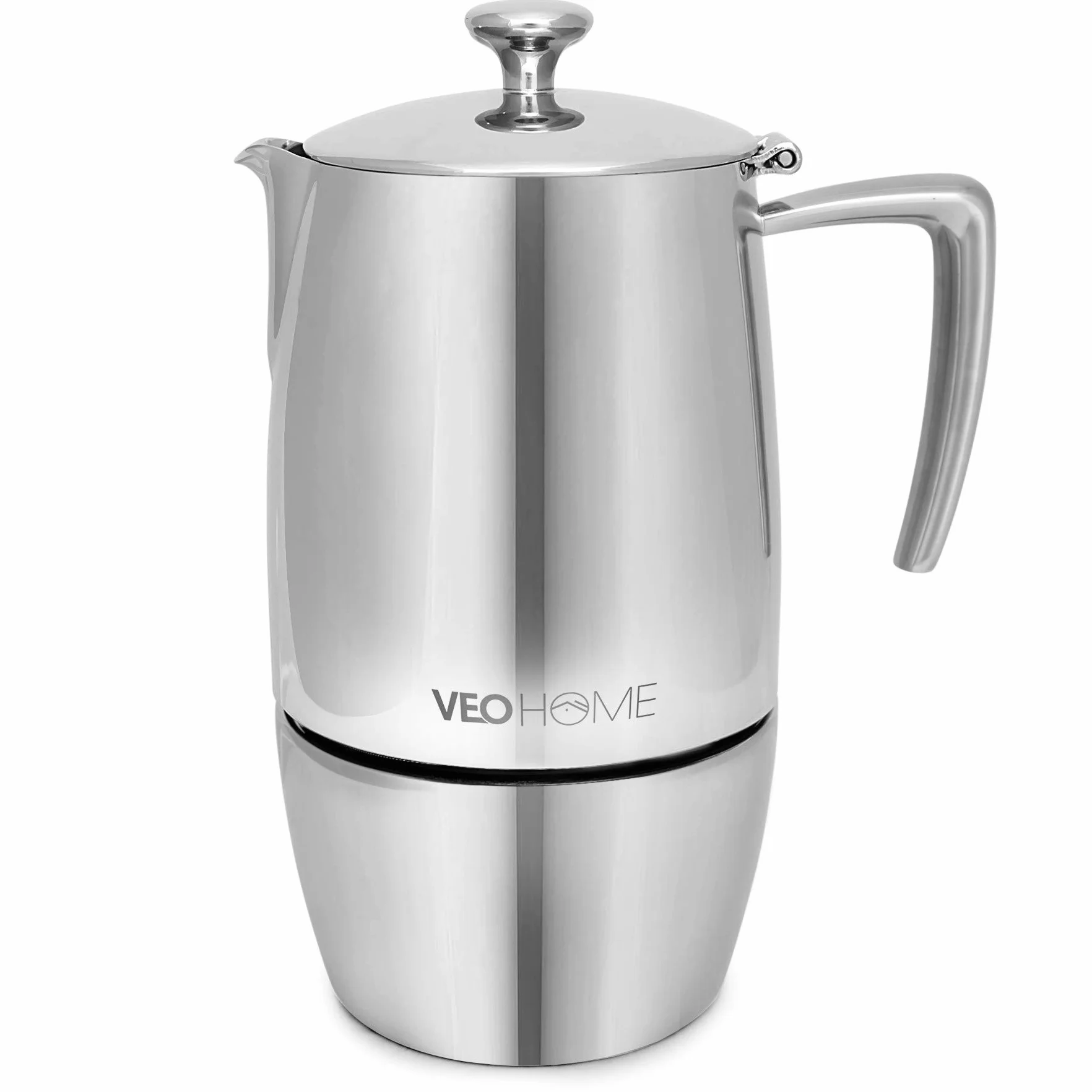 VeoHome Mokka Pot Espressokocher 10 Tassen 500 ml - Edelstahl italienische Mokka kanne Induktionsherd, Gas, Keramik, Elektrik ohne Aluminium - Doppelfilter-Technologie