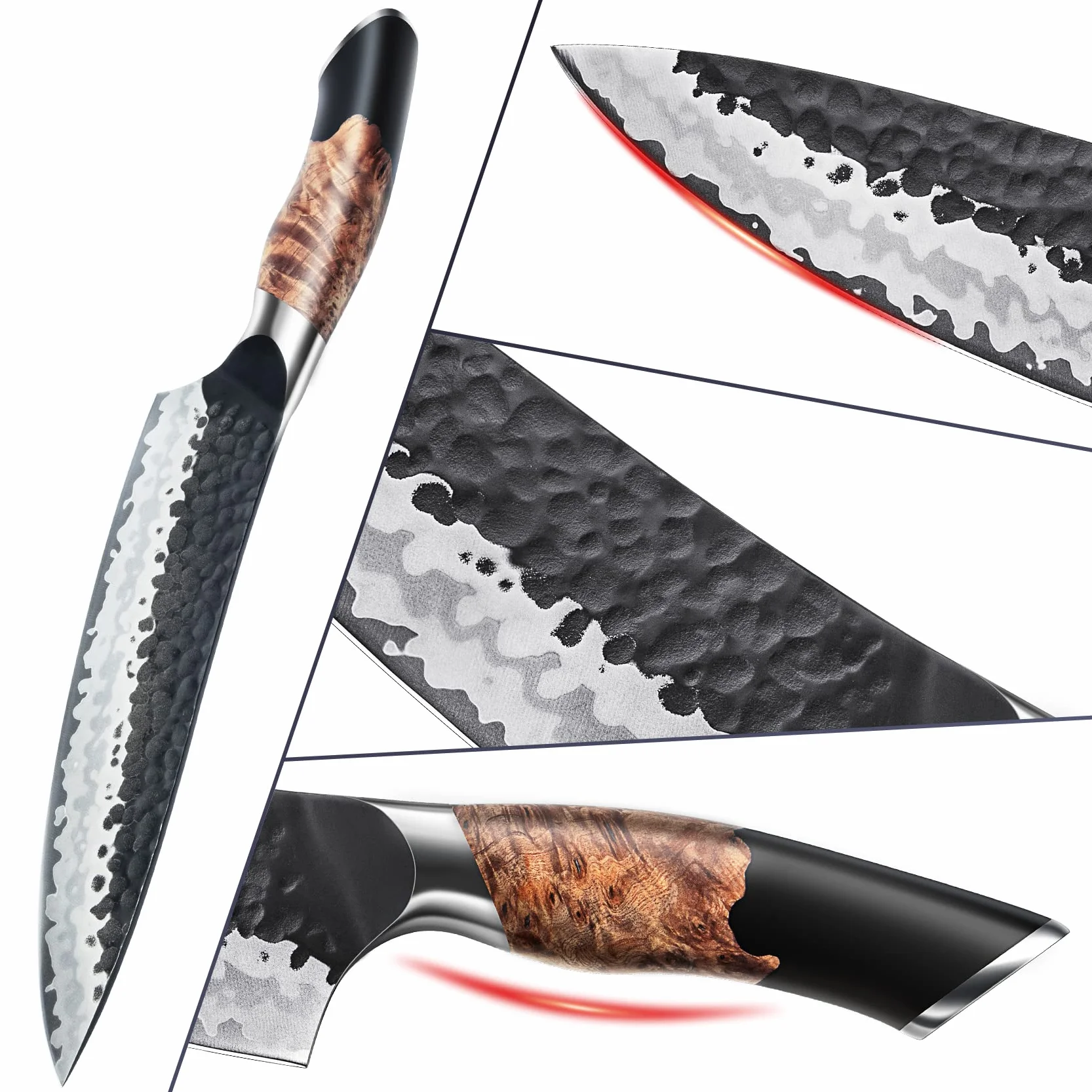 SHAN ZU Handgeschmiedetes Japanisches Messer Küchenmesser 20cm, 7 Schichten Hochwertigem Carbon Stahl Scharf Kochmesser Profi Messer Gyuto Allzweckmesser Fleischmesser mit Ahornholzgriff
