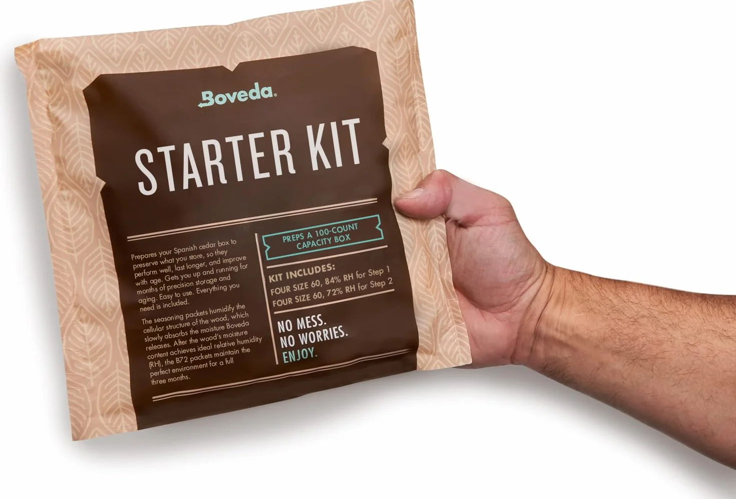 Boveda Humidor-Starter-Set für Zigarren, 100 Stück: Season a Wood Zigarren Humidor Plus erhält Luftfeuchtigkeit mit 2-Wege-Feuchtigkeitskontrolle, inklusive (4) je Größe 60, Boveda 84% RH und 72% RH