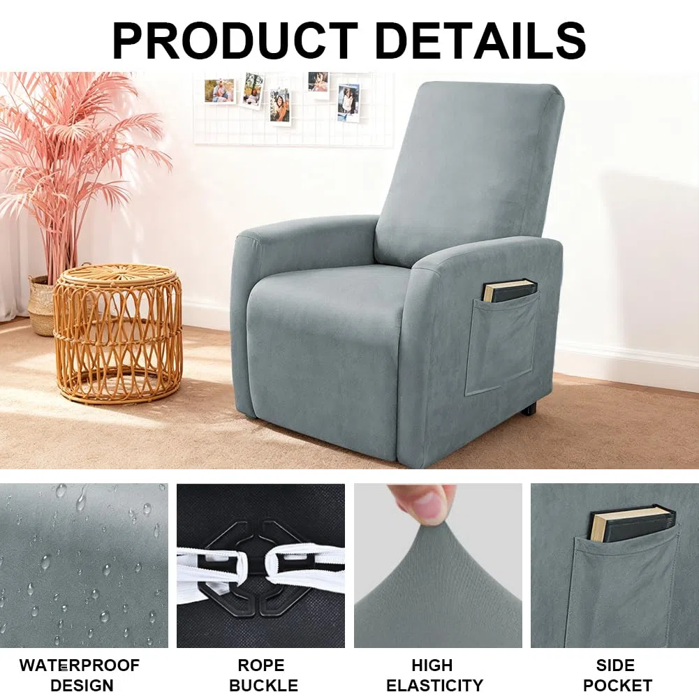 Sessel überzug wasserdichte, Stretch Sesselschoner mit Taschen, Stressless Hussen für Wohnzimmer Fernsehsessel (Light Gray)