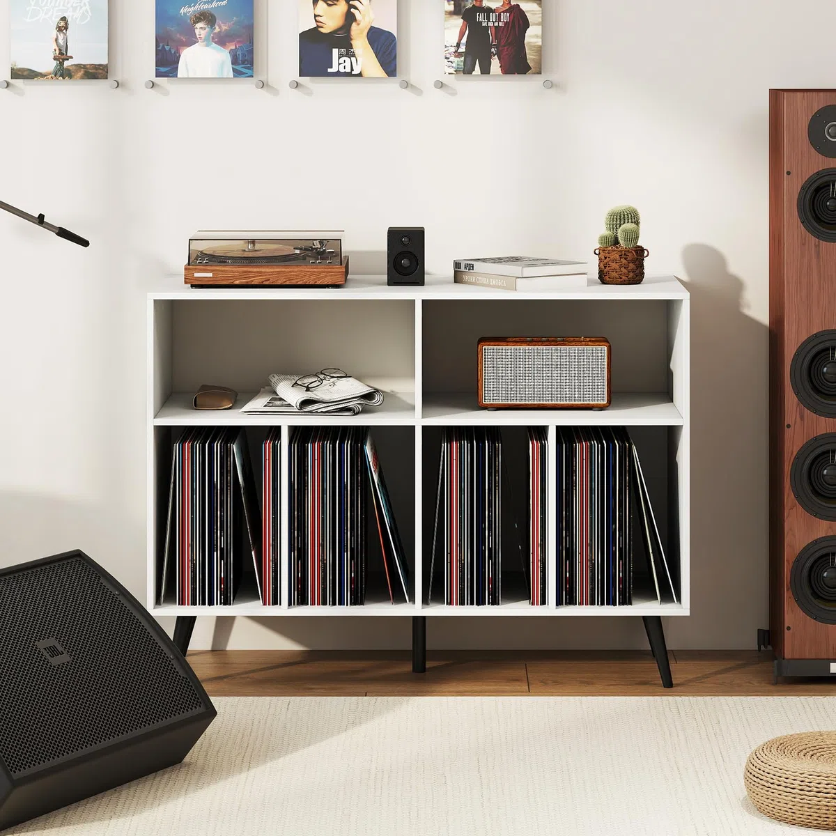 COSTWAY Plattenspielerständer 3-stufig, Plattenspielerschrank mit Vinyl-Aufbewahrungsregalen, Schallplatten-Aufbewahrungstisch, Vinyl-Aufbewahrungshalter für Wohnzimmer, Musikzimmer (Weiß)
